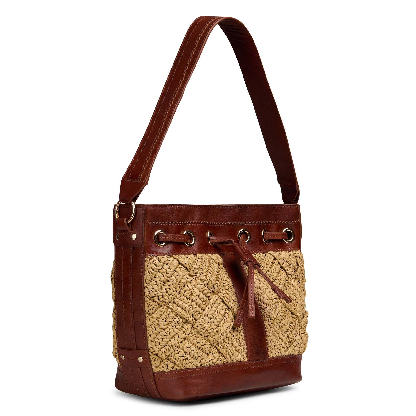 Sac seau en raphia et cuir lucien MAISON 123 Blanc