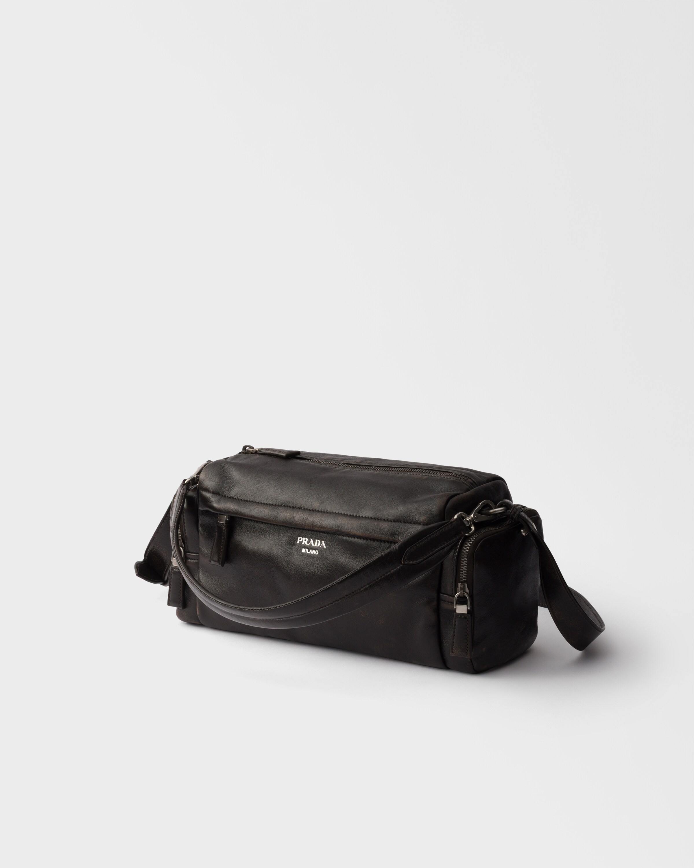 Sac porté épaule en cuir nappa vieilli PRADA Marron