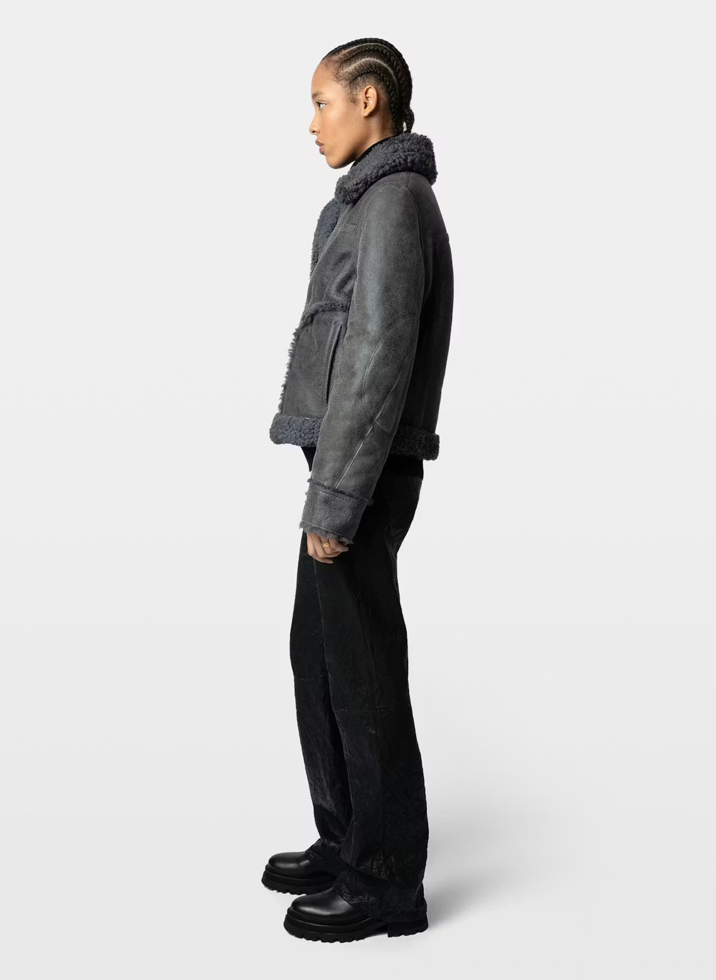 Blouson aviateur en cuir vieilli kady ZADIG&VOLTAIRE Gris