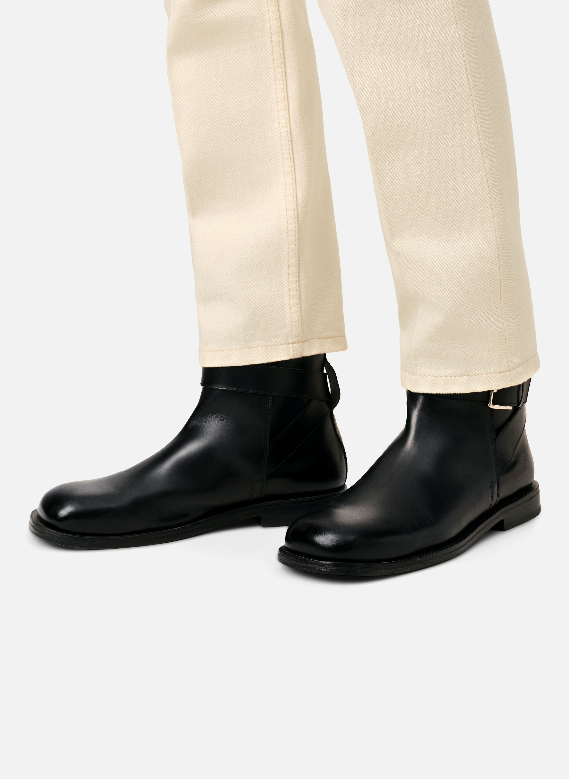 Bottines à boucle unisexe en cuir AMI PARIS Noir