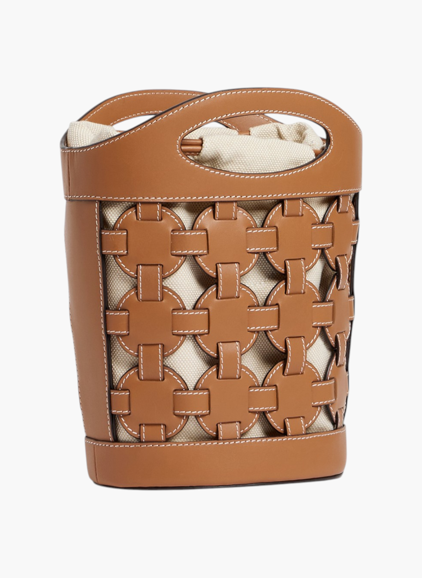 Petit sac seau le potier en toile coton et cuir lisse LE TANNEUR Marron