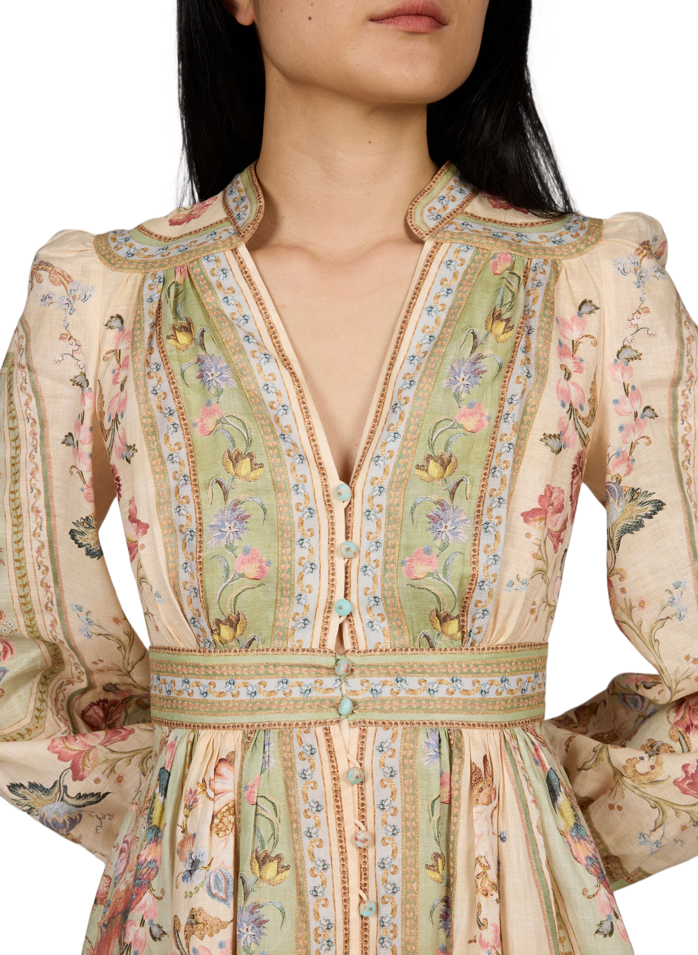 Kurzes Kleid mit Blumenmuster aus Leinen und Baumwolle ZIMMERMANN Grun