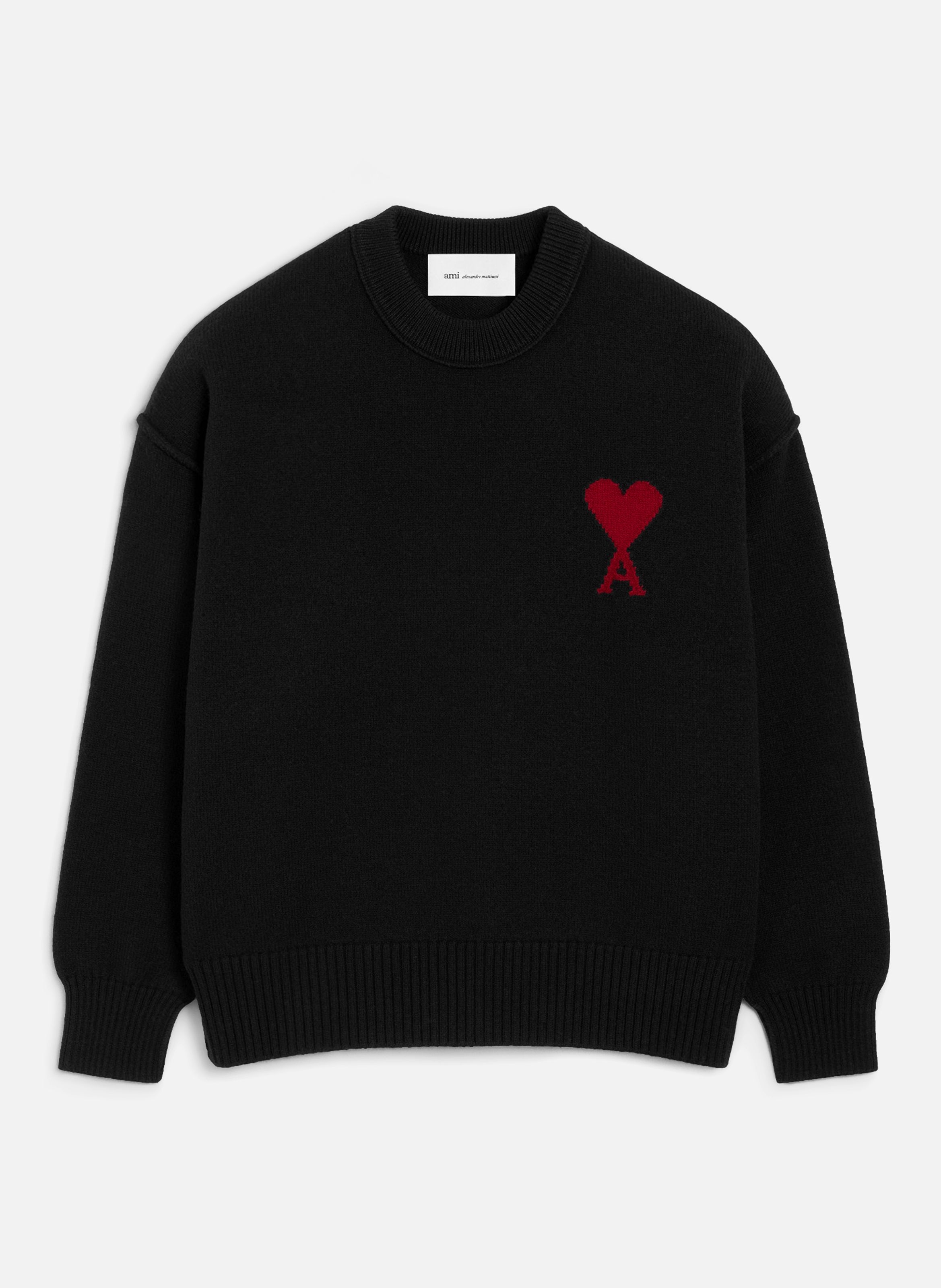 Pull col rond ami de coeur en laine unisexe AMI PARIS Noir