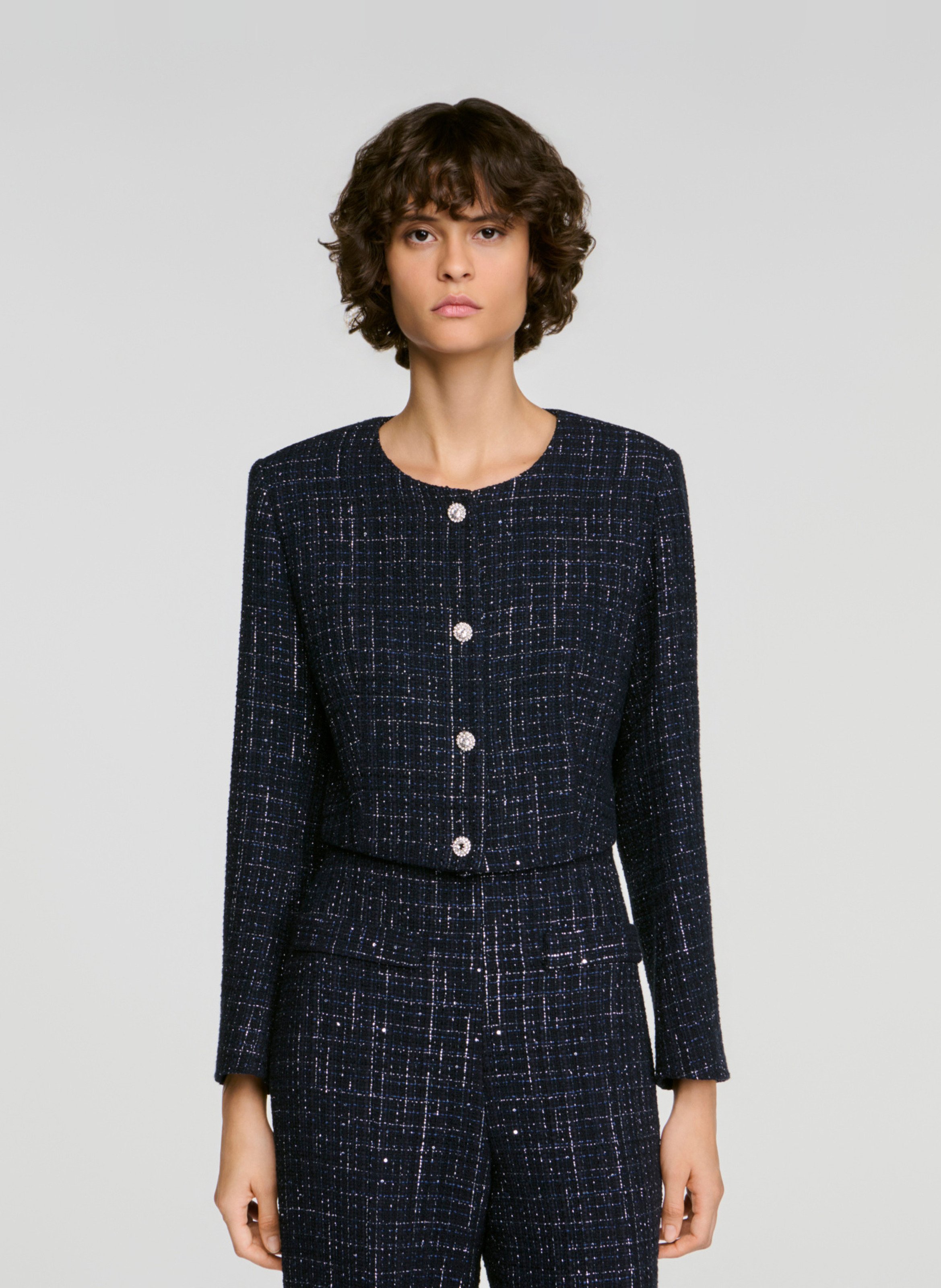 Veste courte ajustée en coton mélangé SANDRO Bleu