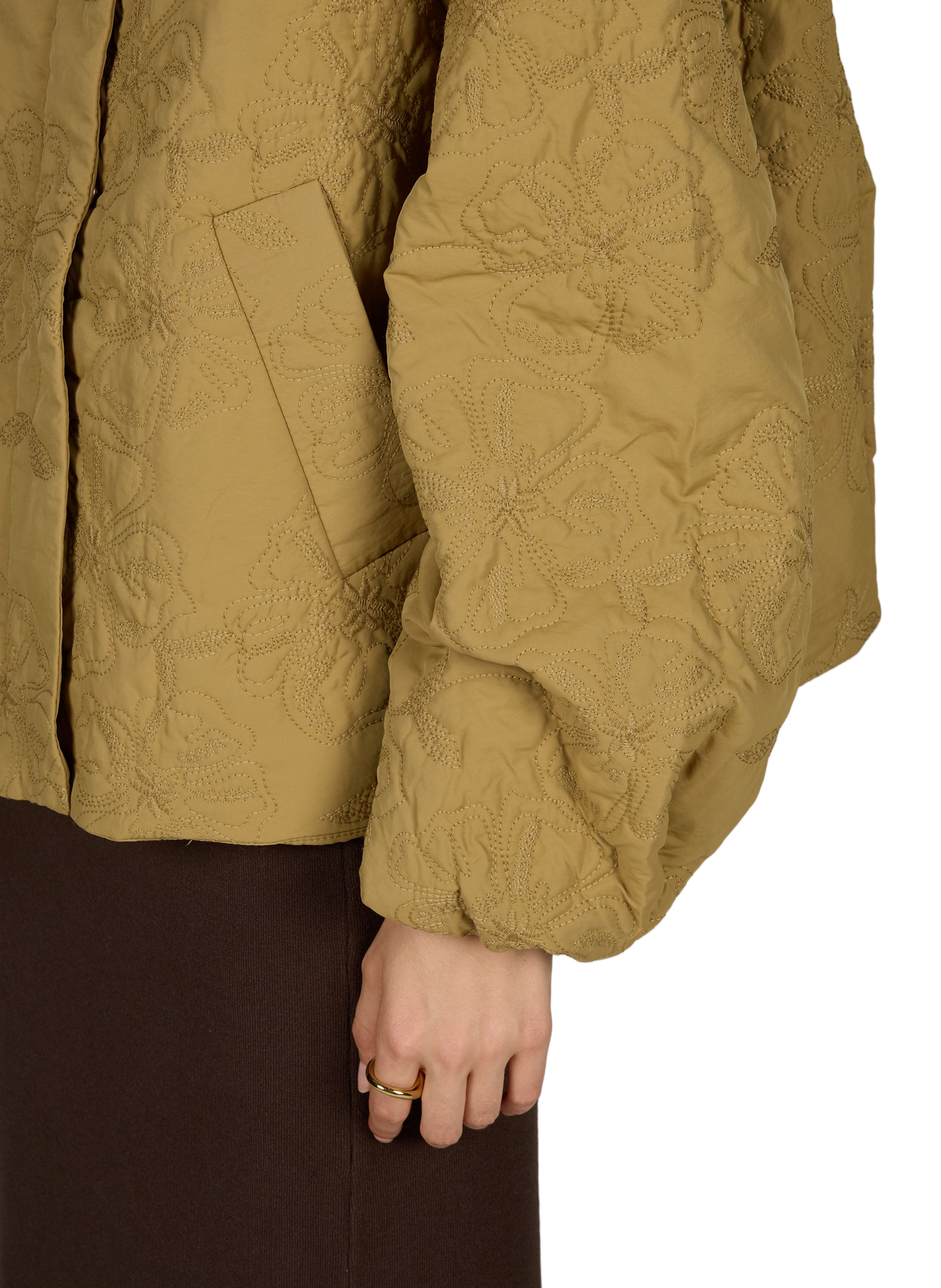 Embroidered round-neck jacket OBJECT Brown