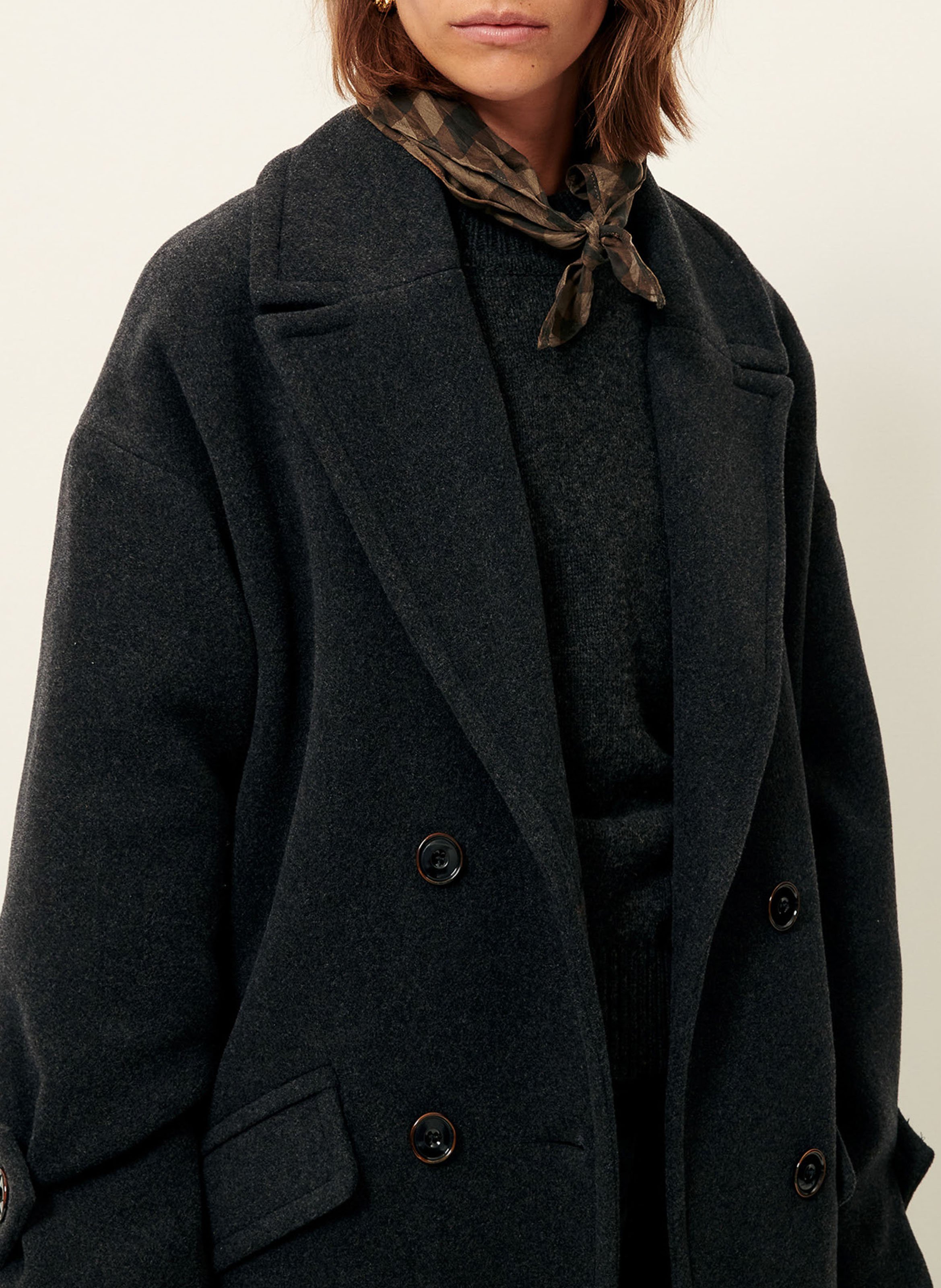 Manteau droit col tailleur en laine mélangée mia SESSUN Gris