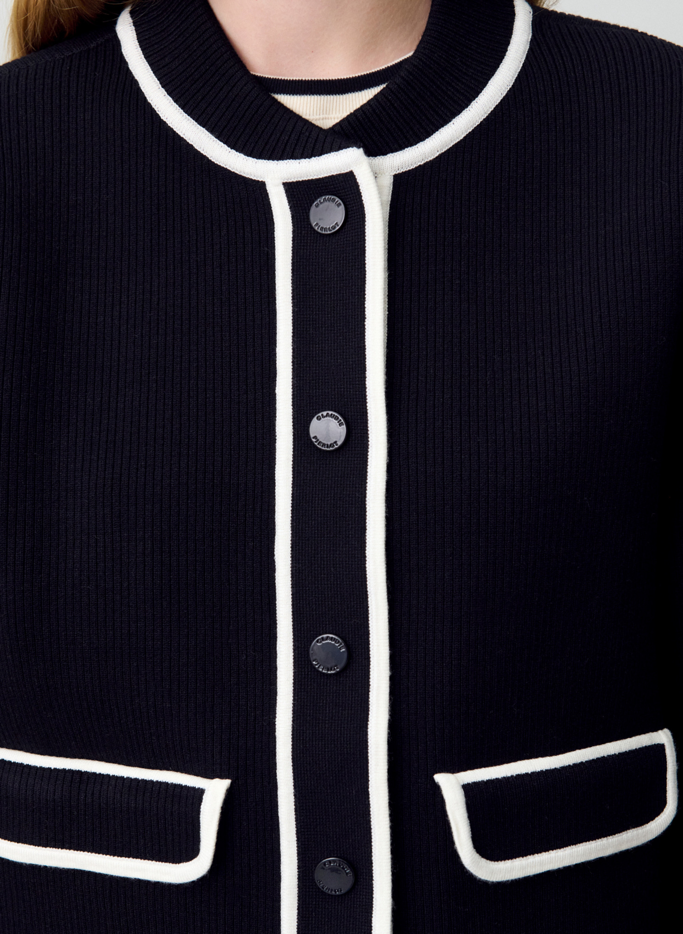 Cardigan col teddy bicolore Noir