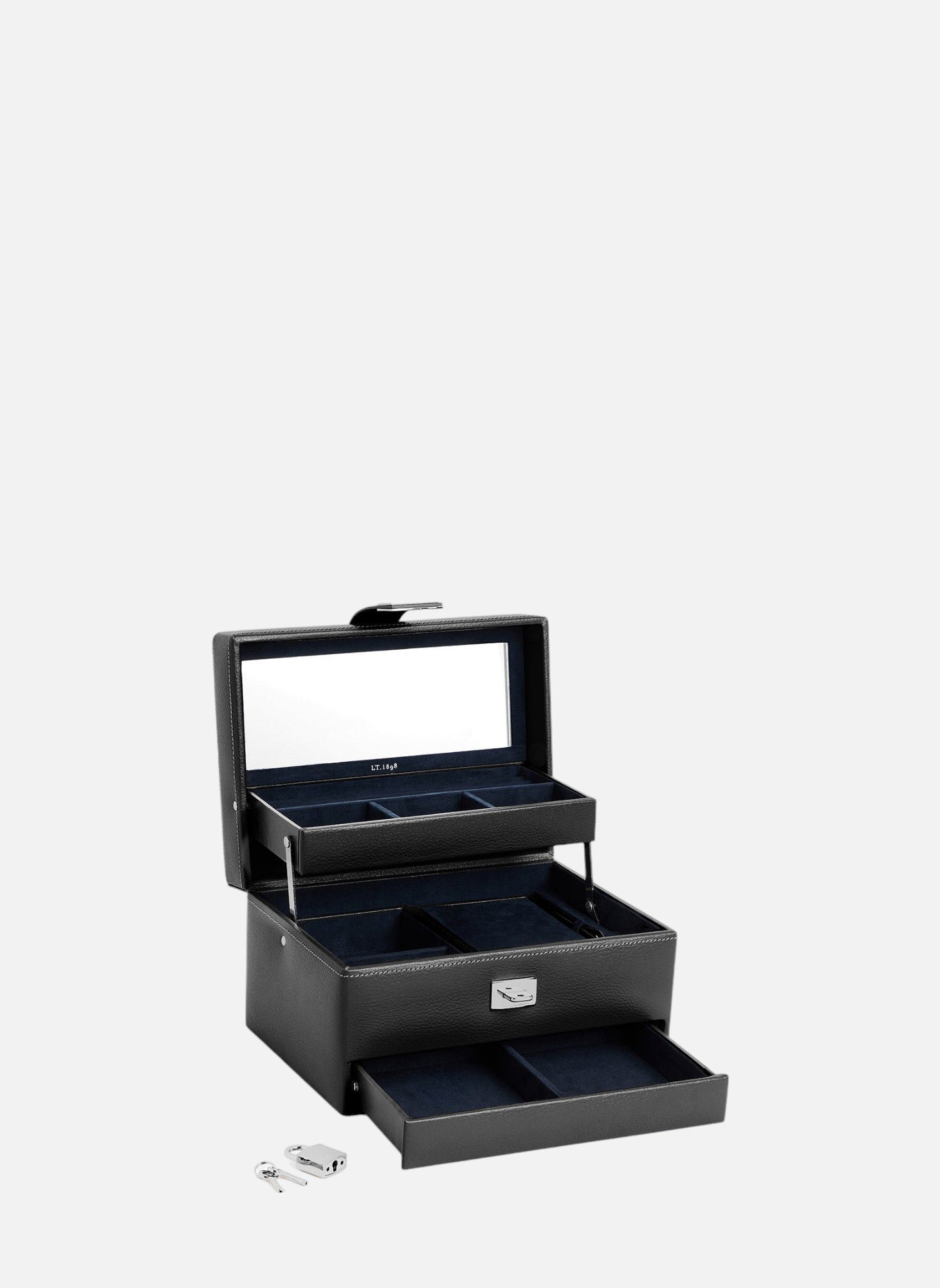 Boite à bijoux moyen modèle ouverture automatique en cuir LE TANNEUR Noir