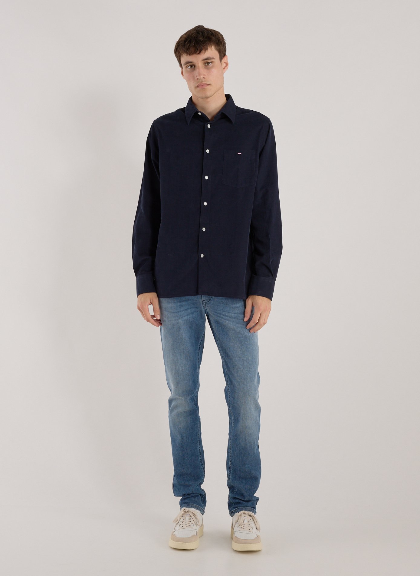 Chemise col classique manches contrastantes en coton EDEN PARK Blue