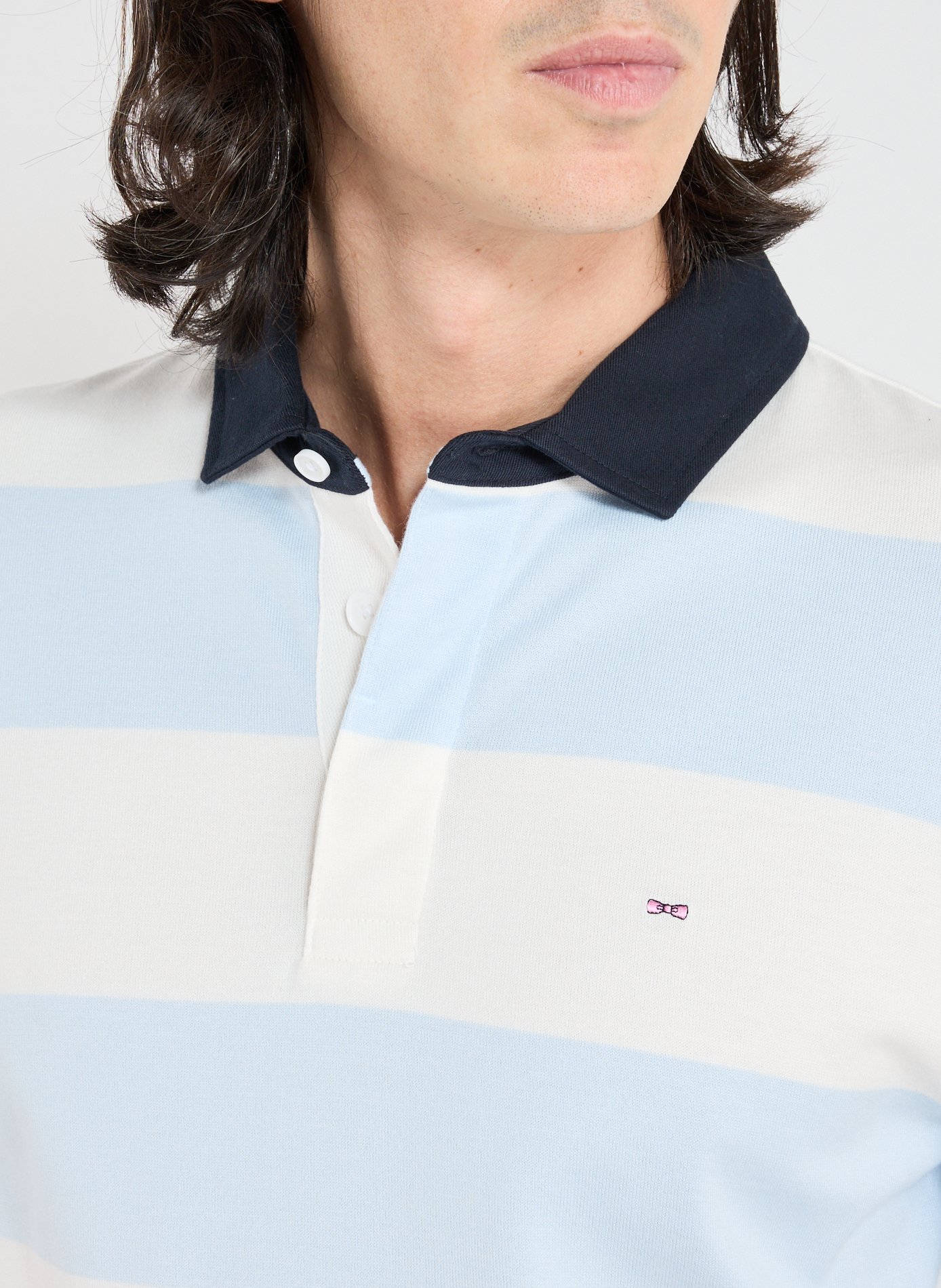 Striped long-sleeve cotton polo EDEN PARK Blue