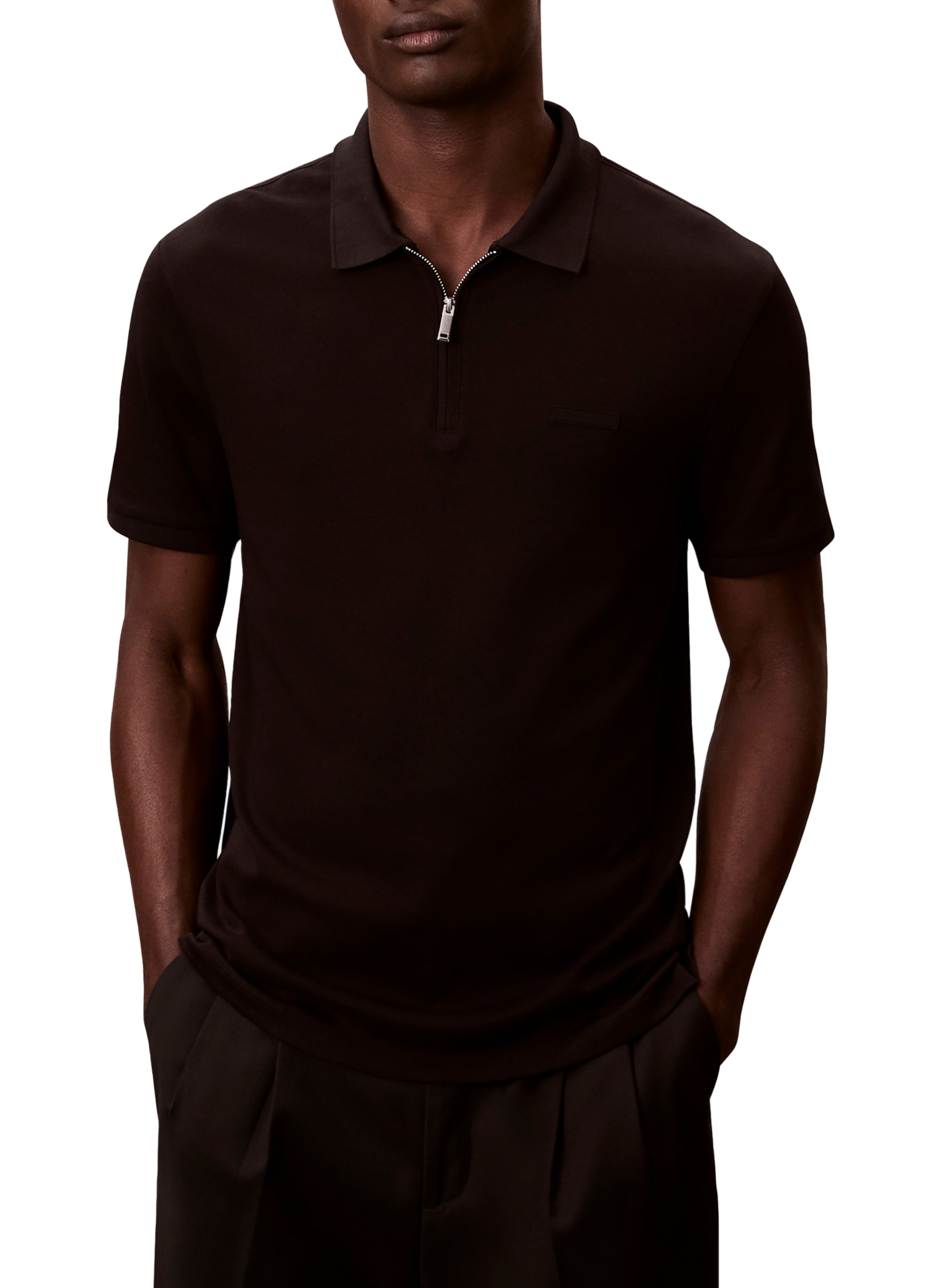 Straight polo with zip collar in cotton CALVIN KLEIN Black