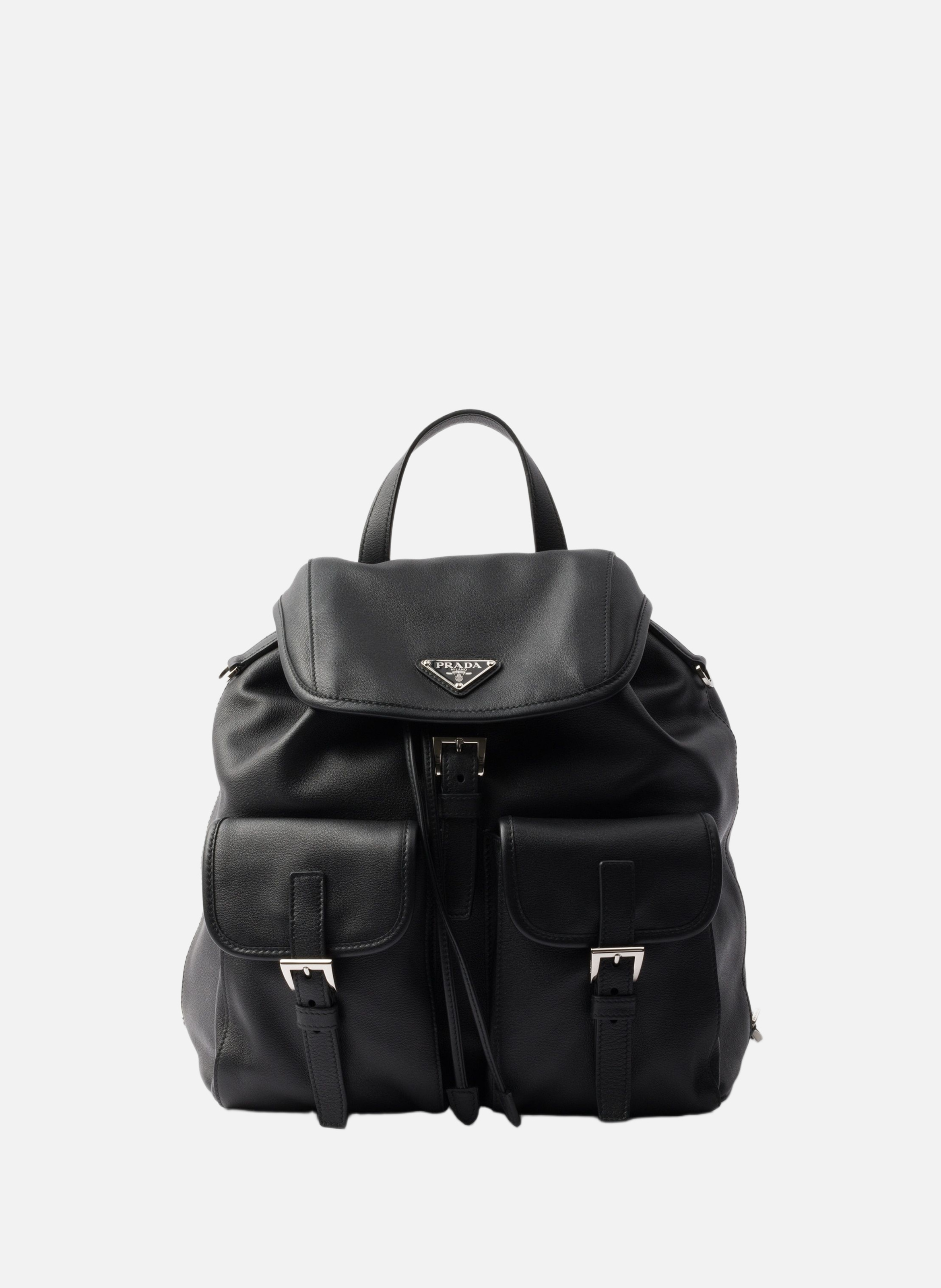 Sac à dos en cuir de taille moyenne PRADA Noir