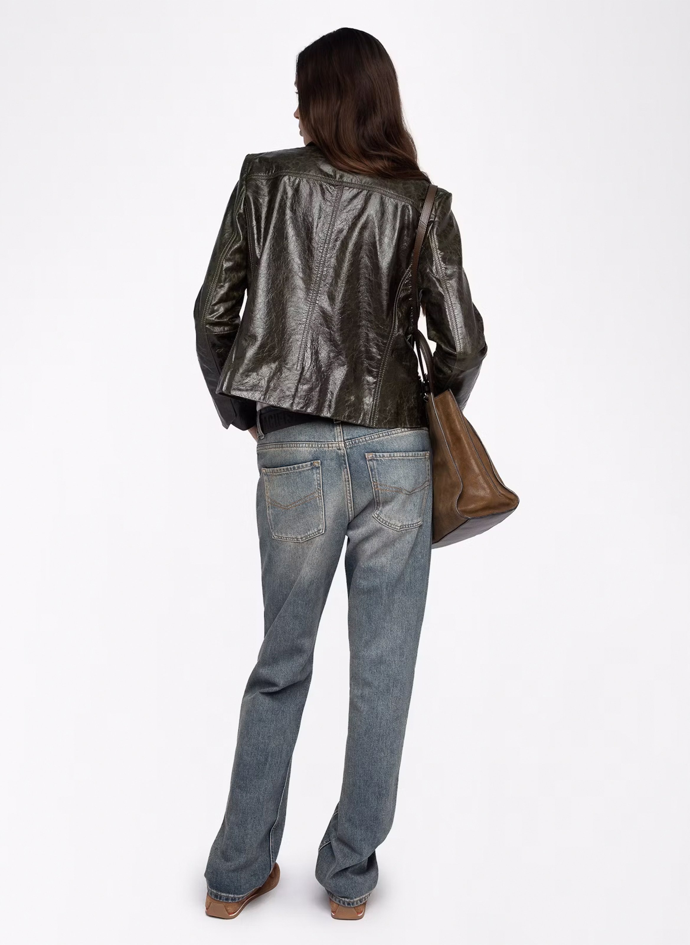 Blouson droit col classique en cuir liam ZADIG&VOLTAIRE Vert