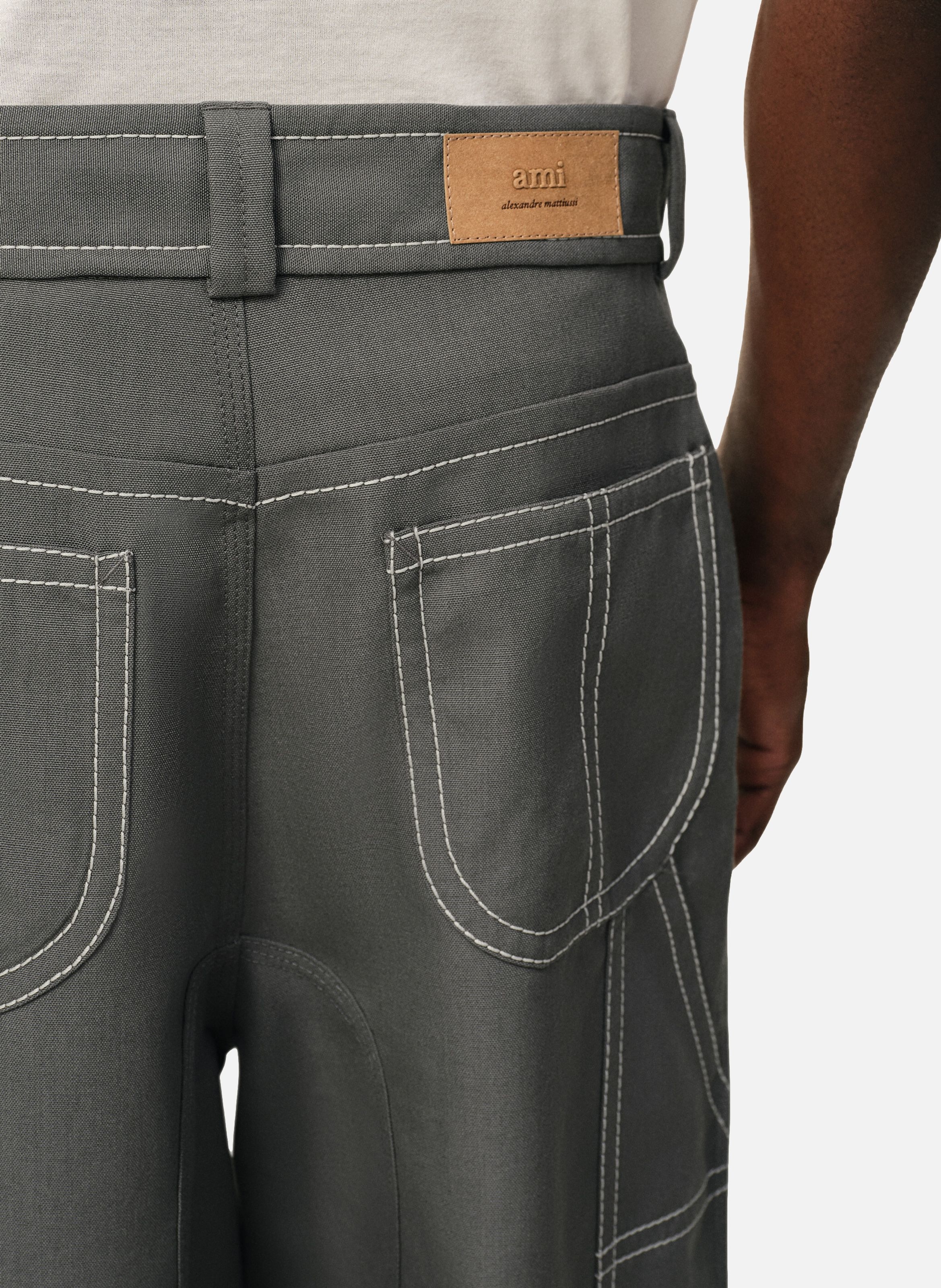 Pantalon worker en laine vierge AMI PARIS Gris