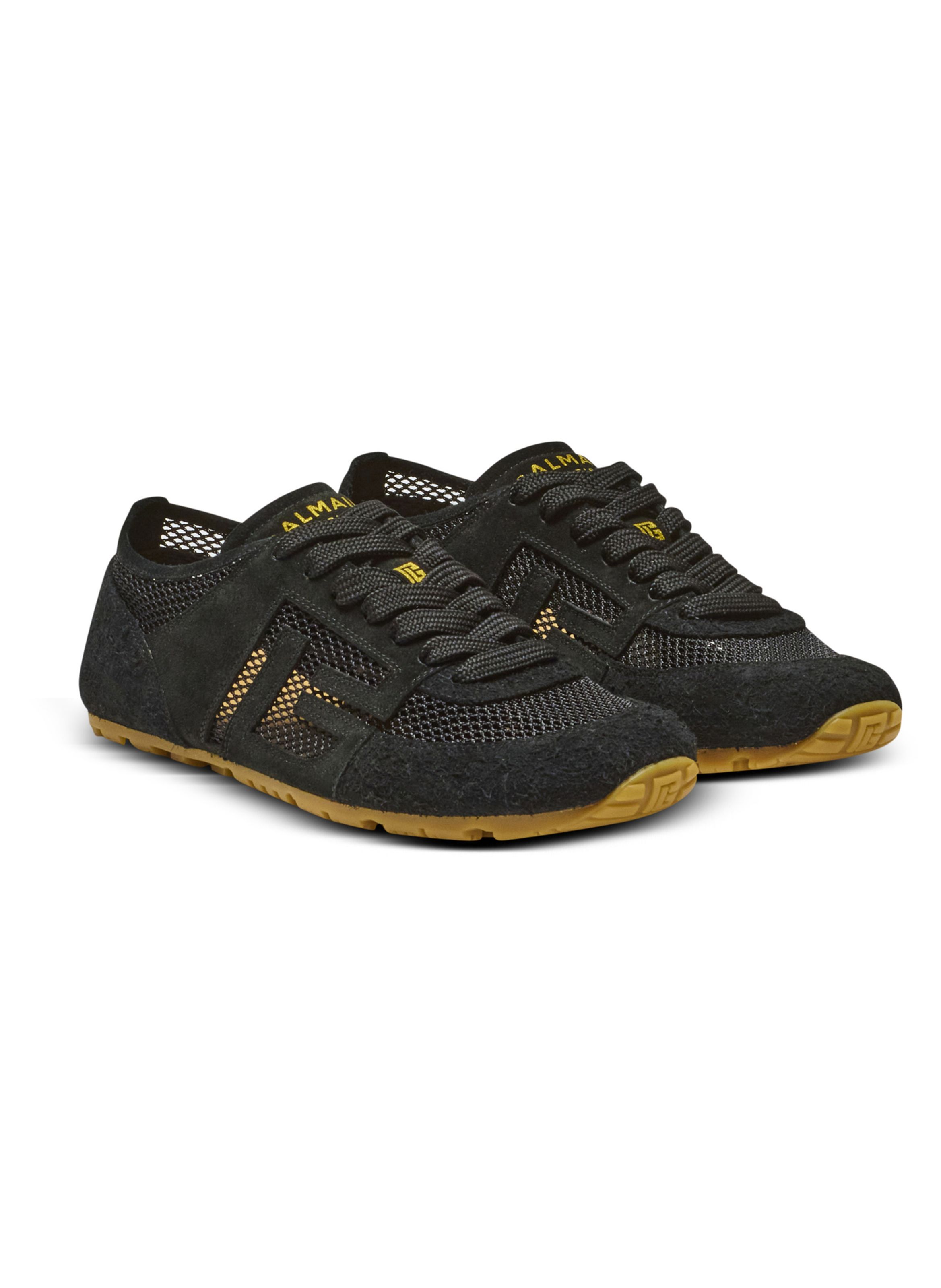 Baskets racer 45 en cuir de veau, daim et nylon BALMAIN Noir