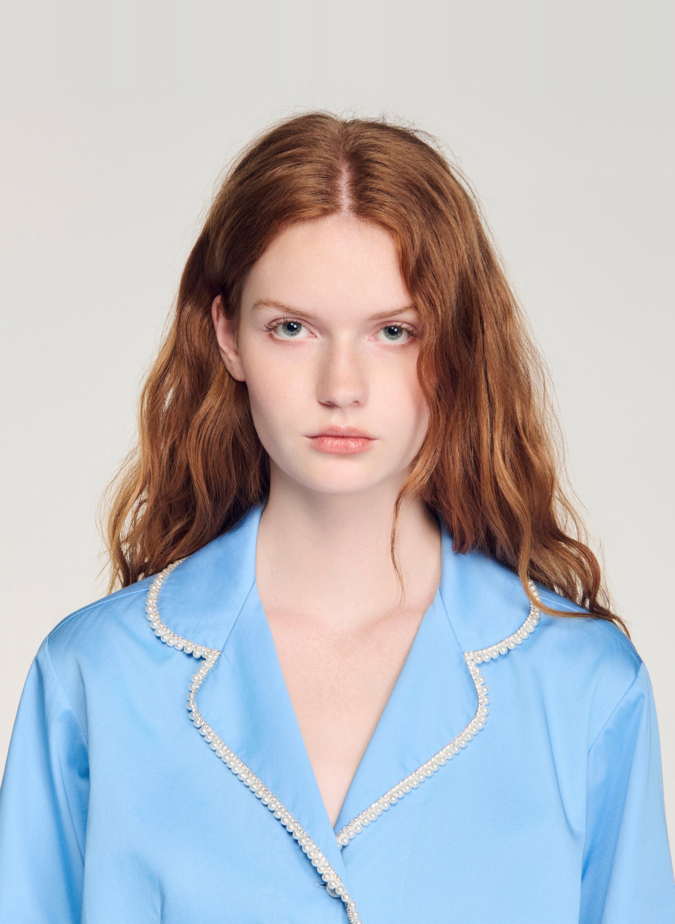 Chemise courte à détail perles SANDRO Bleu