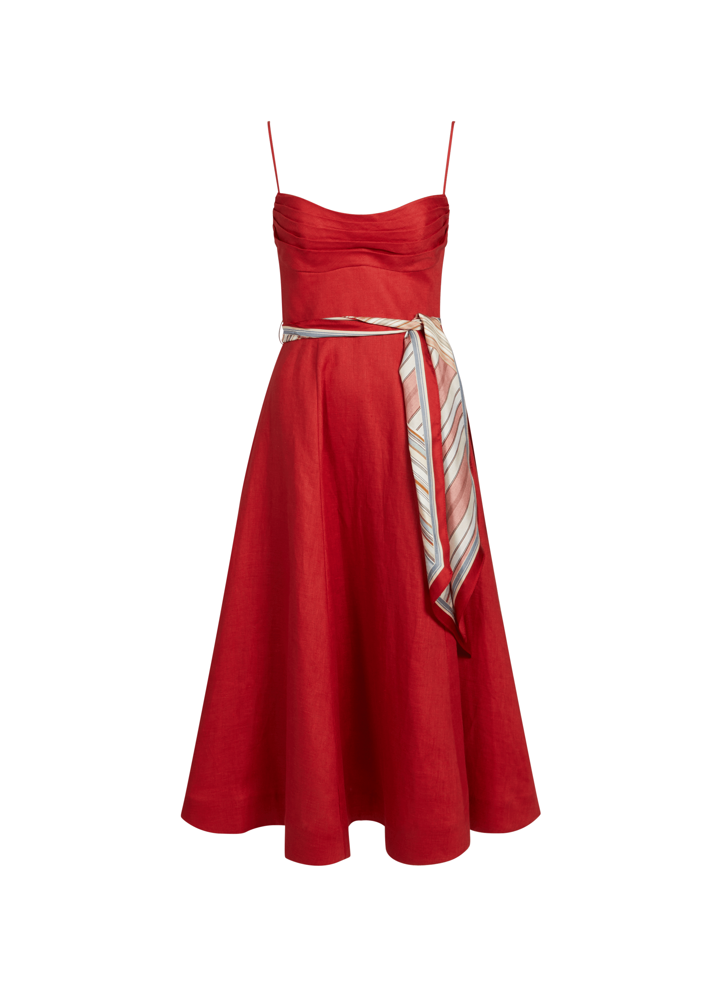 Rebellion Tuck Linen Midi Dress ZIMMERMANN Red