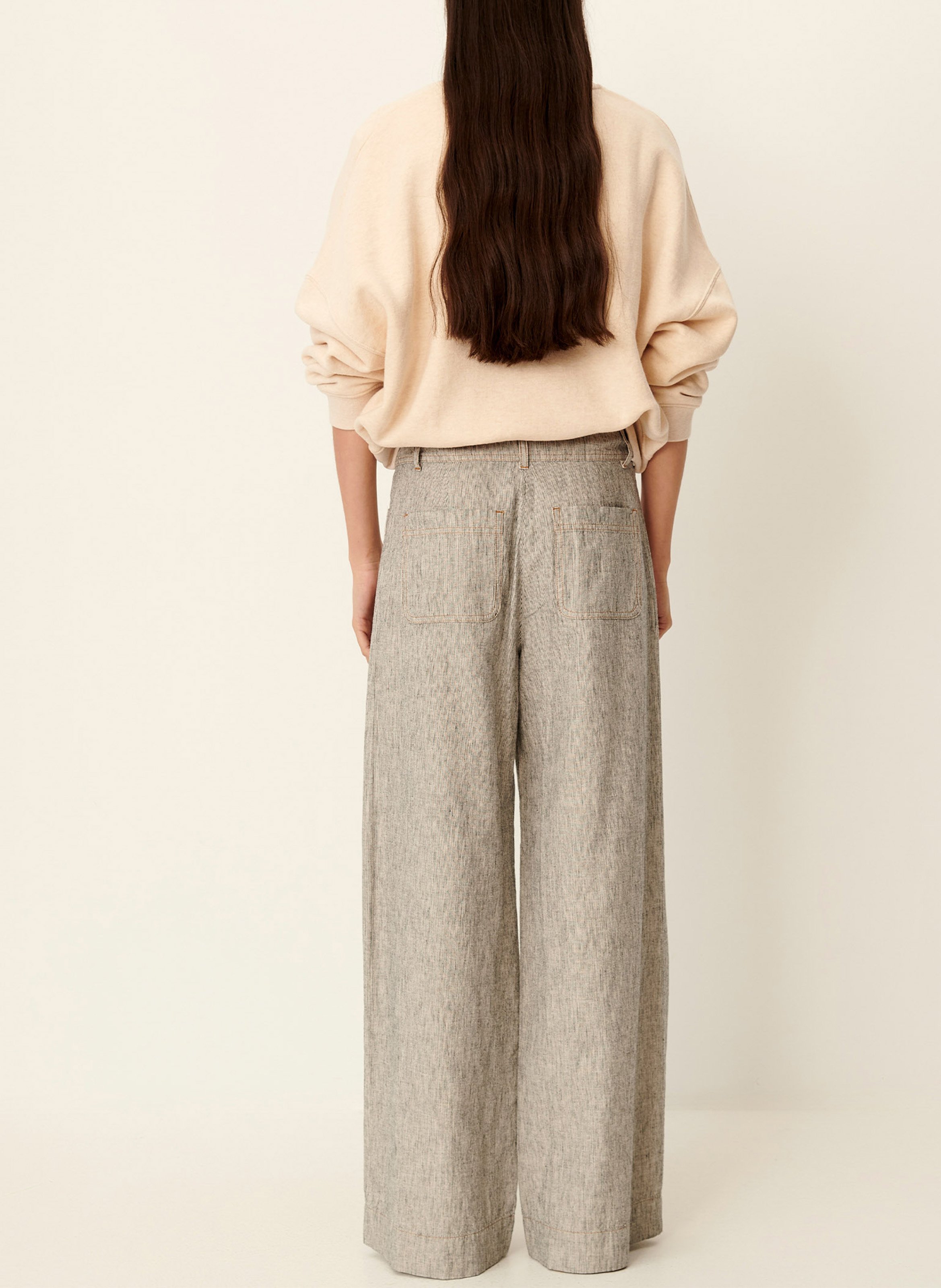 Pantalon large taille haute en lin et coton mélangé manhatti SESSUN Gris