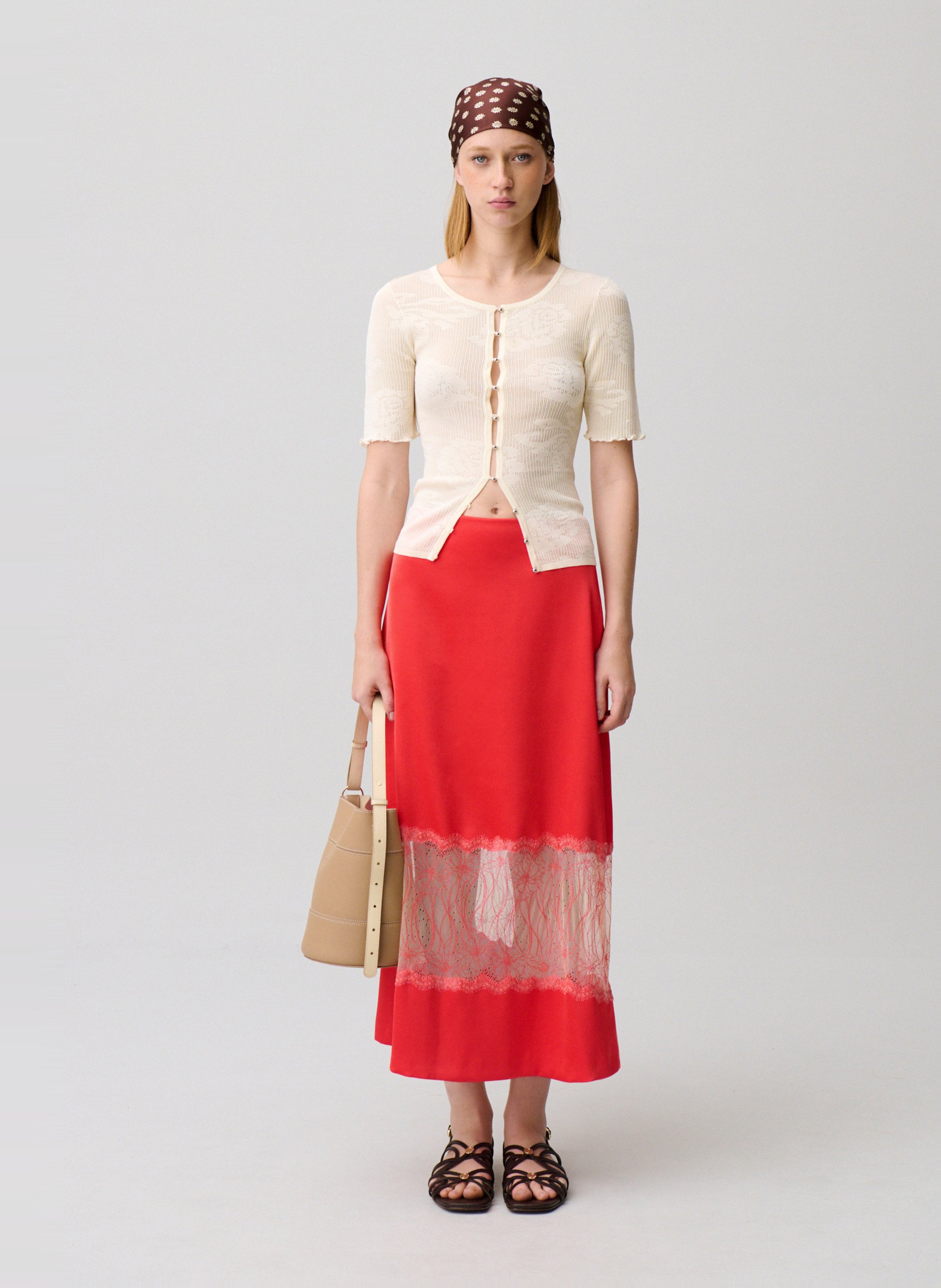 Jupe longue évasée à dentelle CLAUDIE PIERLOT Orange