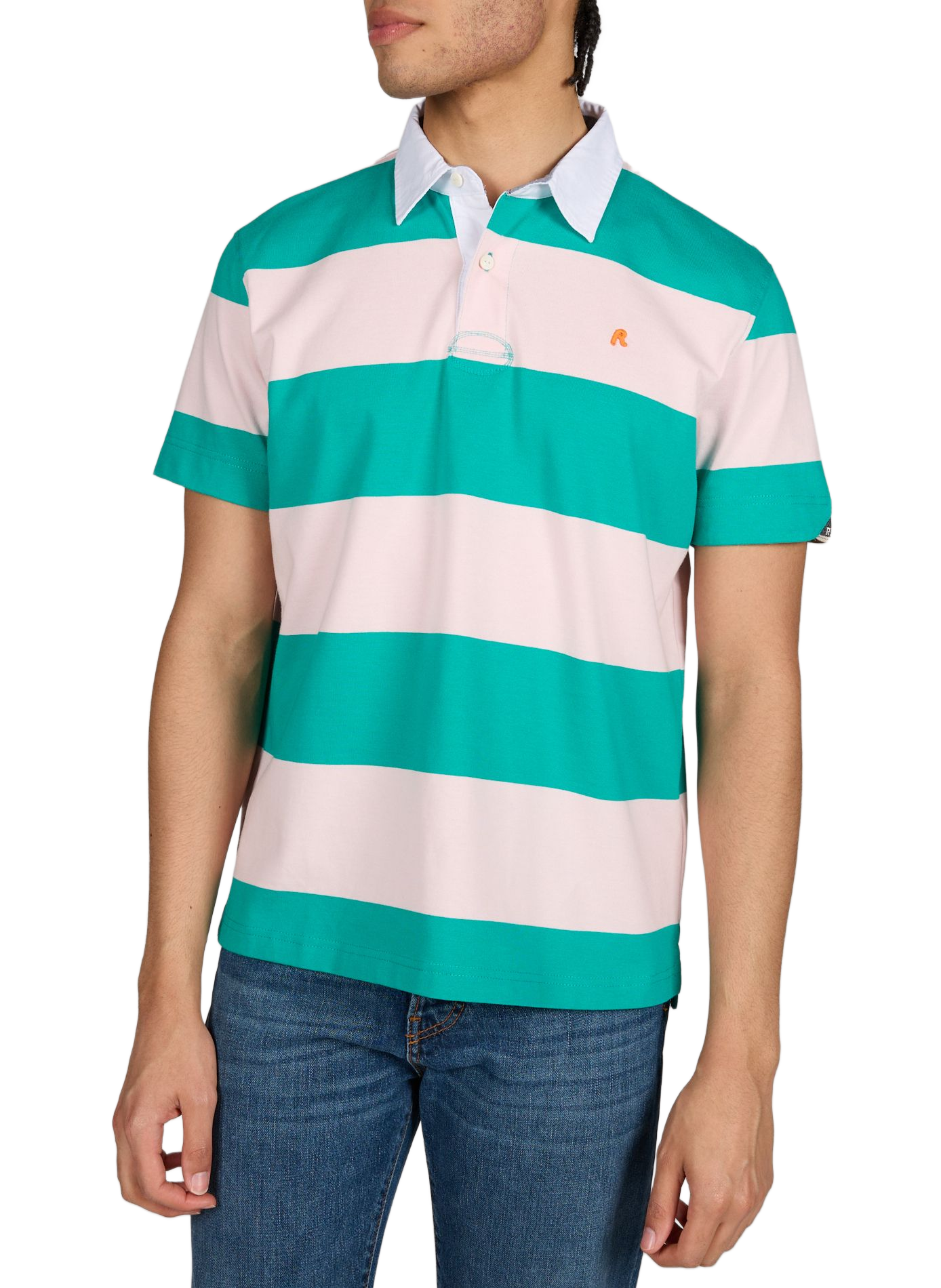 Short-sleeved striped cotton polo REPLAY Pink