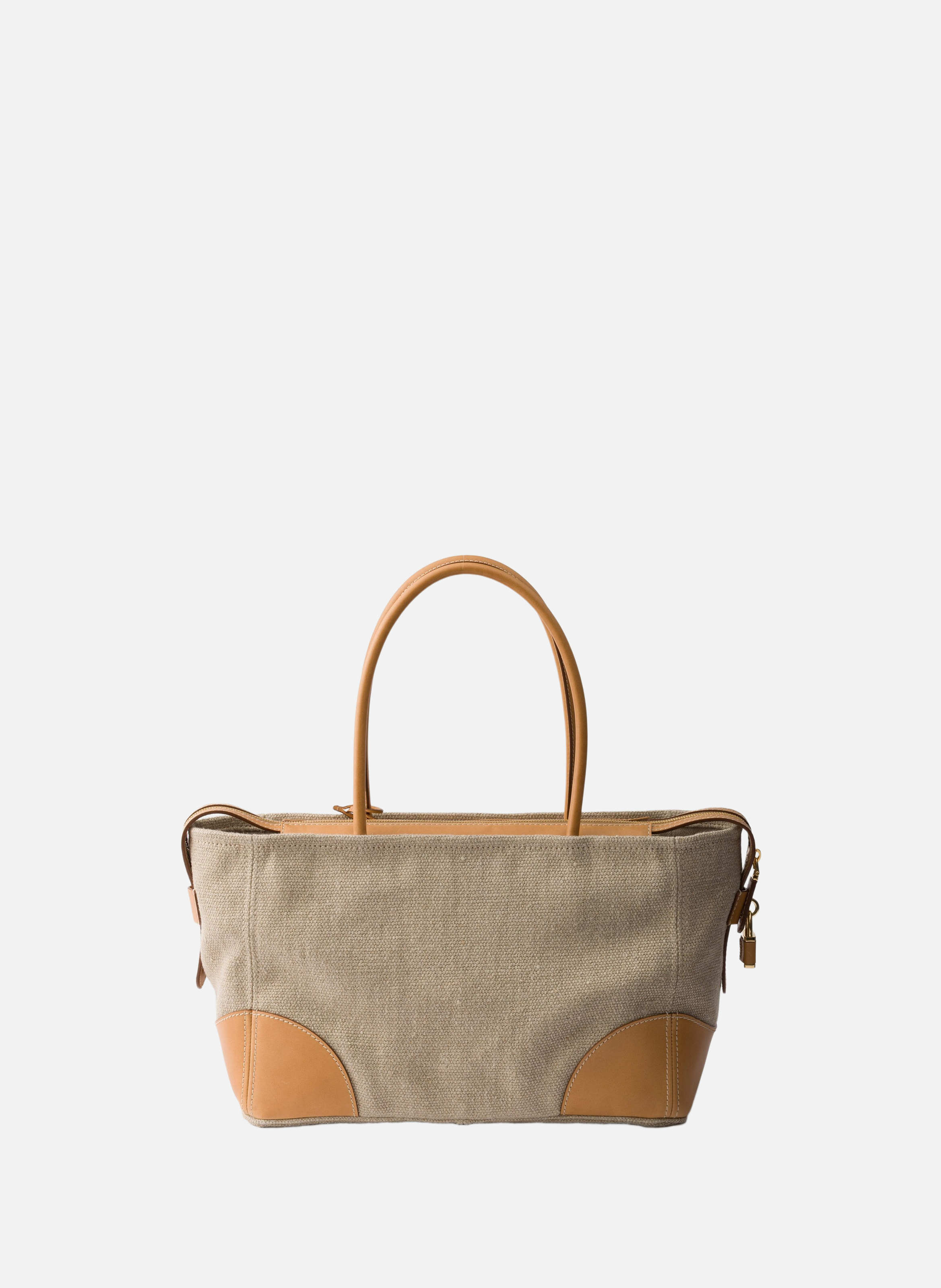 Grand cabas en lin et cuir PRADA Beige