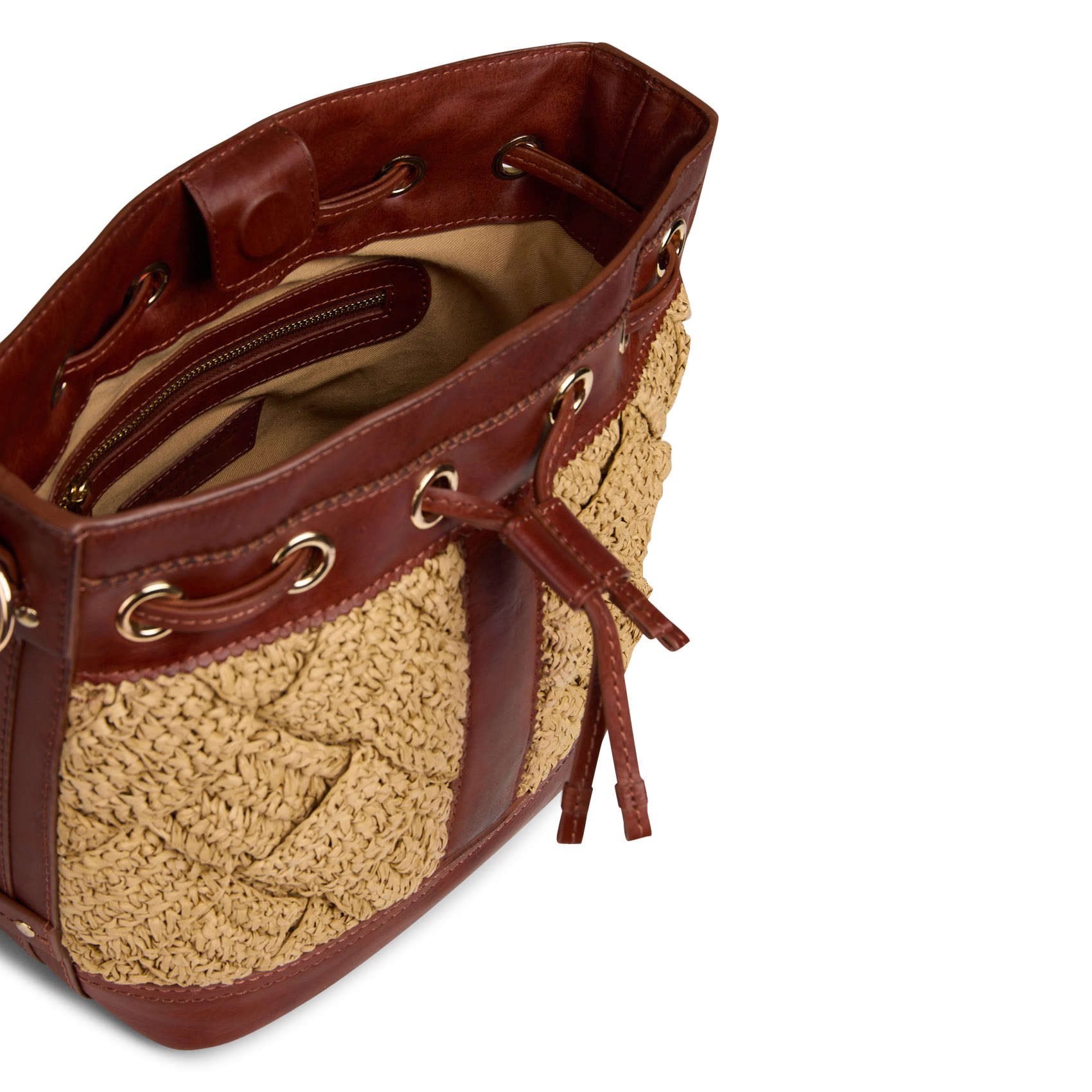 Sac seau en raphia et cuir lucien MAISON 123 Blanc