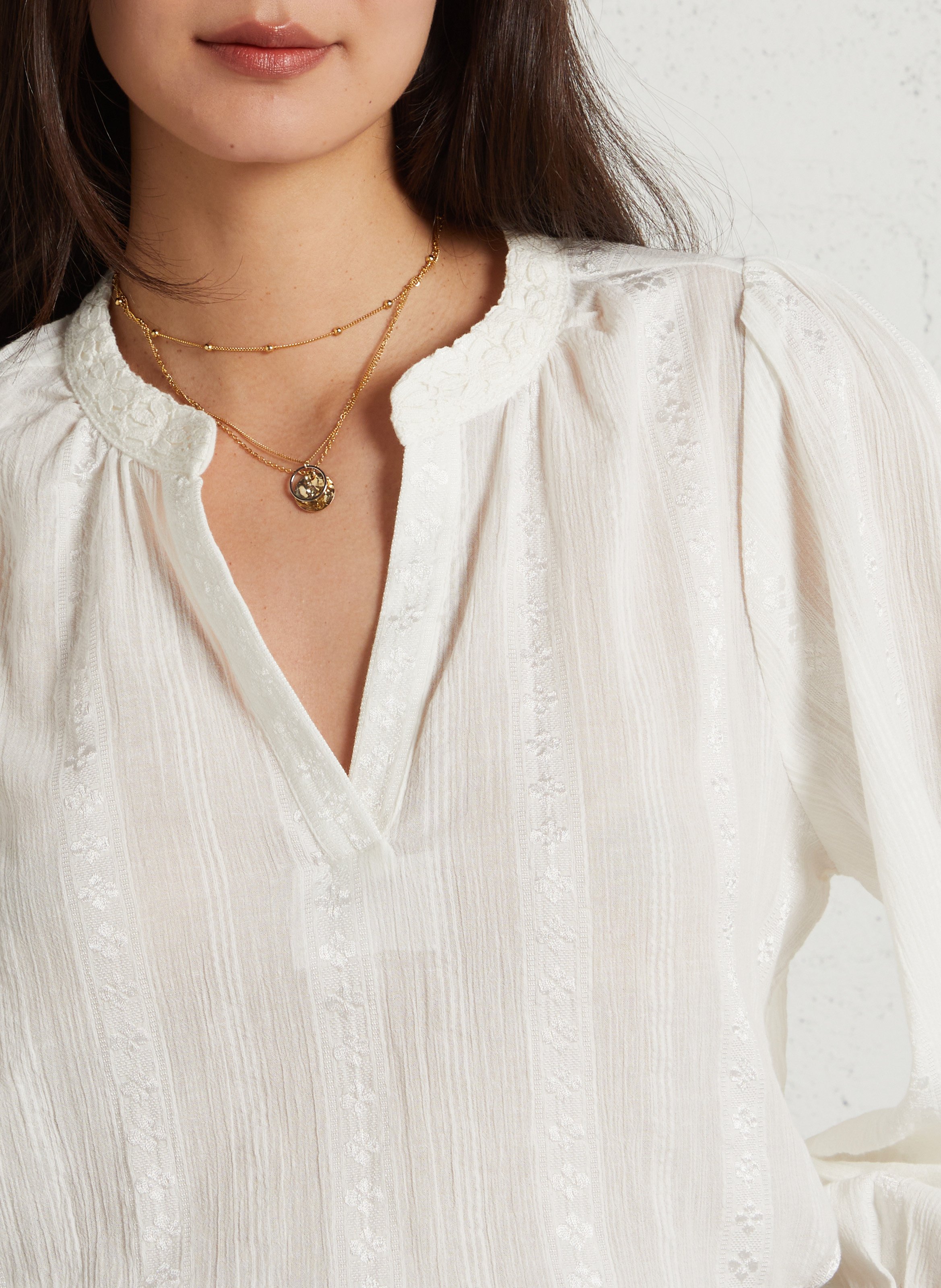 Blouse brodée col tunisien darnelle Blanc
