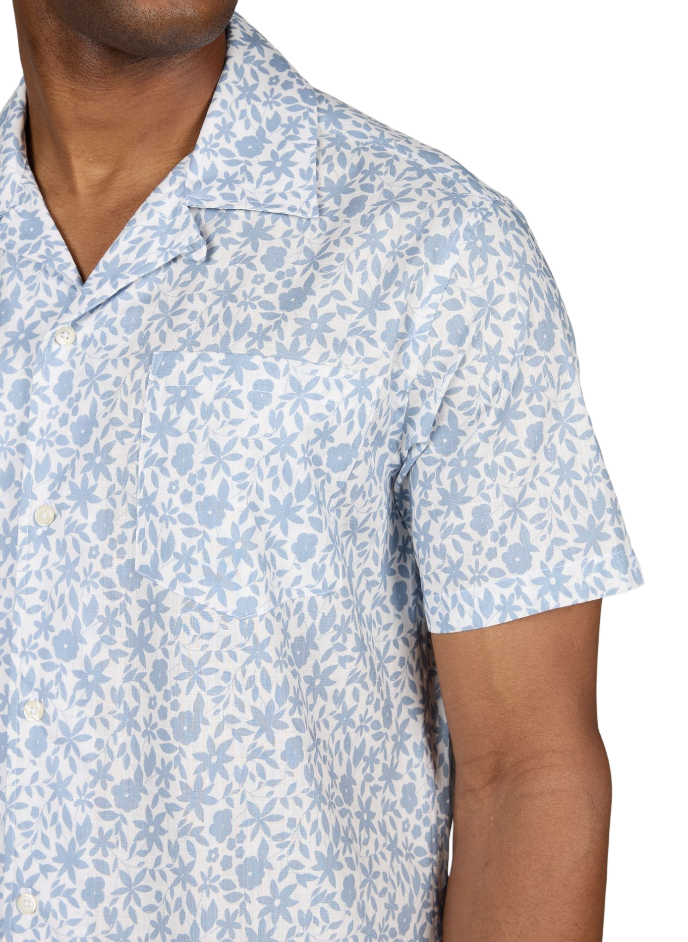 Short-sleeve cotton shirt with floral pattern AU PRINTEMPS PARIS Blue