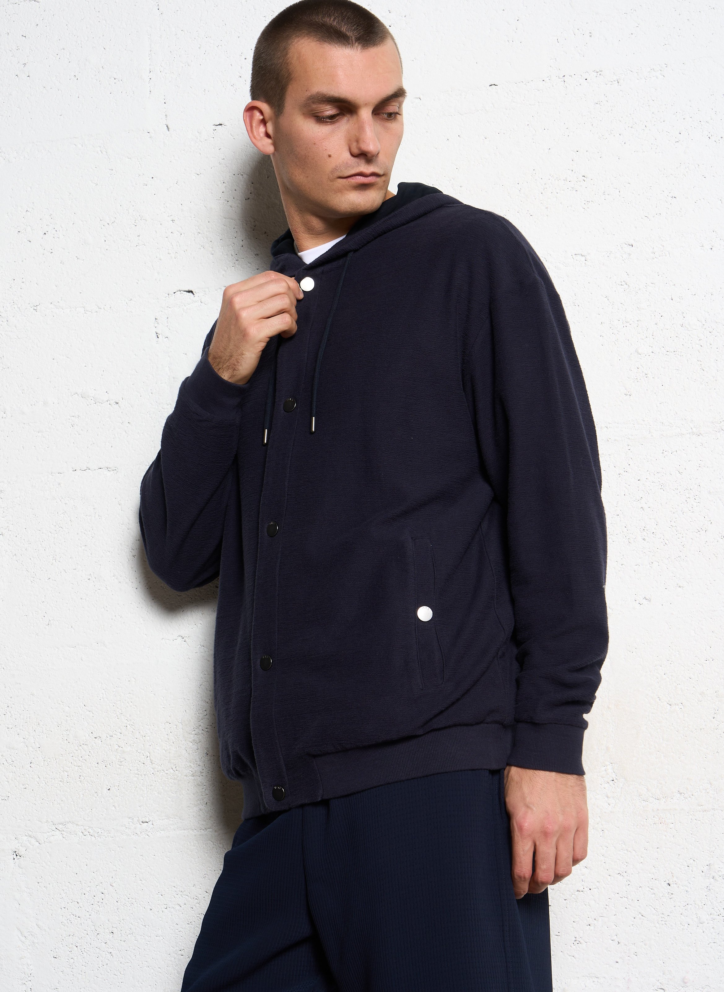 Cardigan boutonné à capuche en maille unie IKKS Bleu