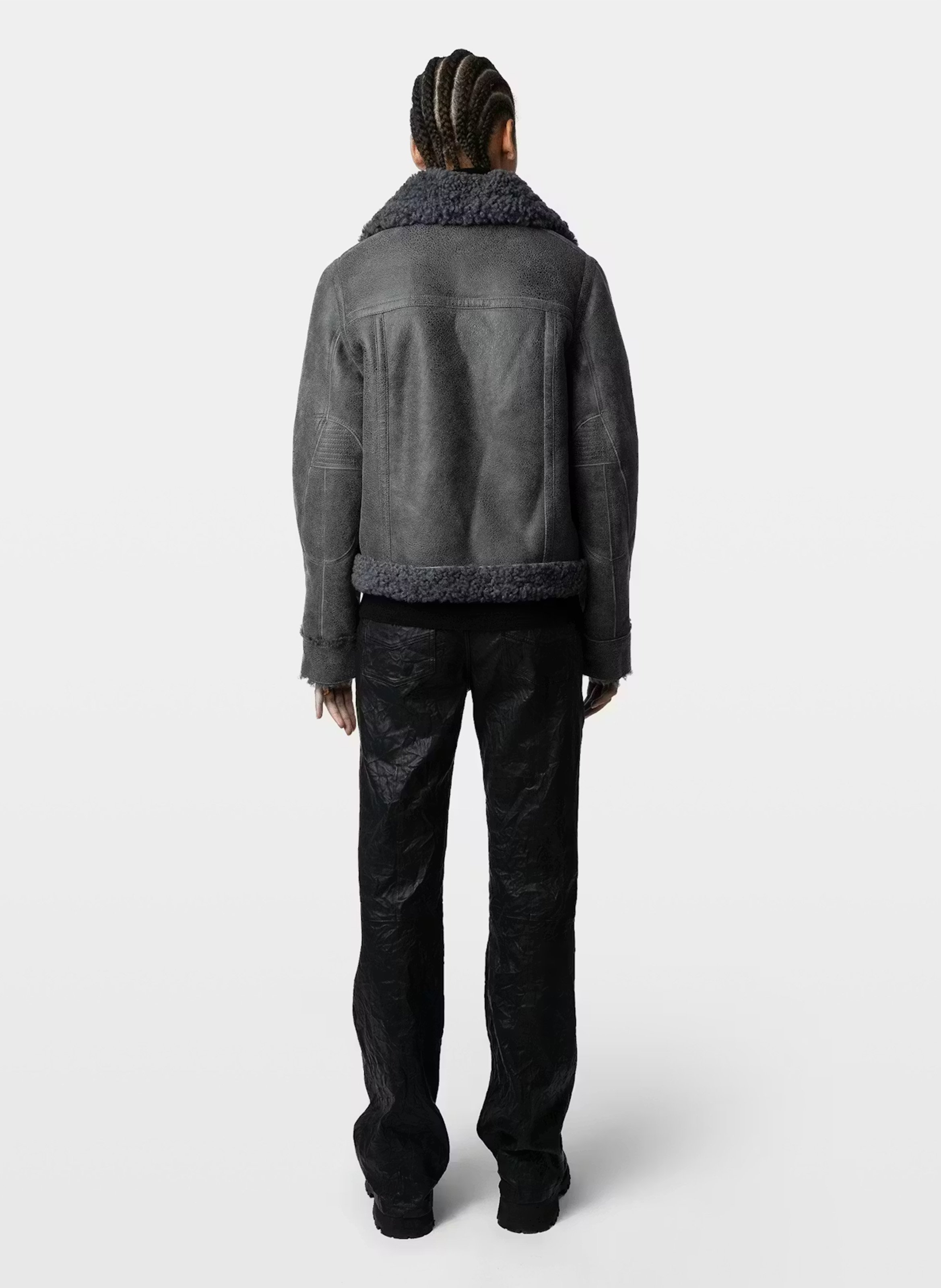 Blouson aviateur en cuir vieilli kady ZADIG&VOLTAIRE Gris