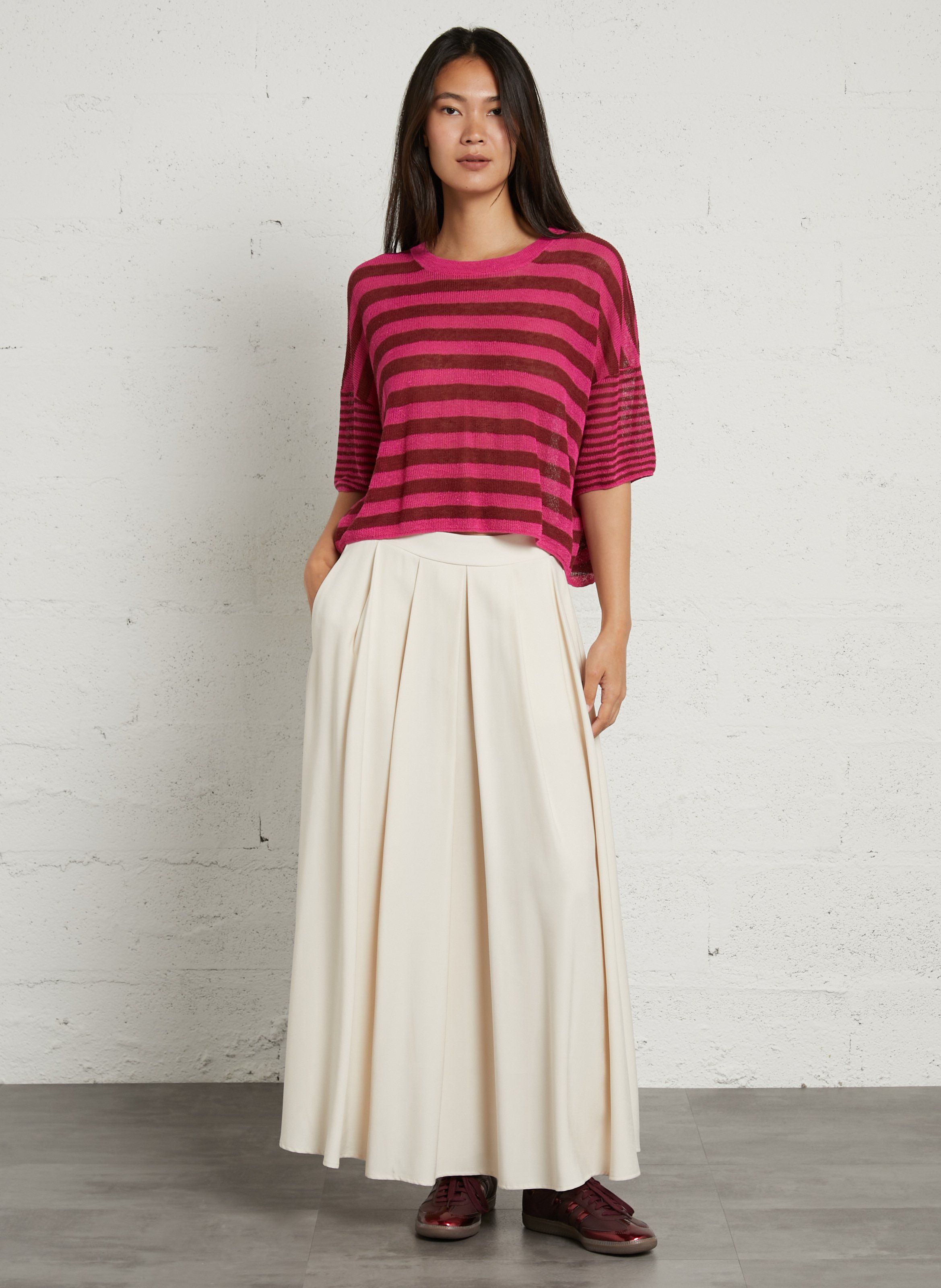 Pull ample rayé en lin mélangé epaky AMERICAN VINTAGE Rouge