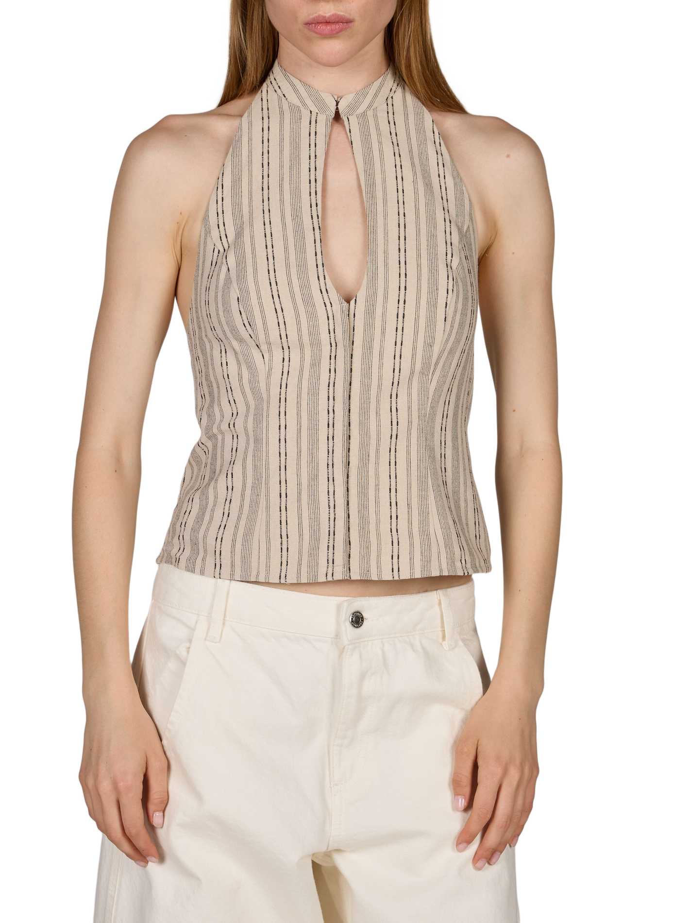 Top Tsflora rayé à découpe poitrine et dos nu  TOPSHOP Beige