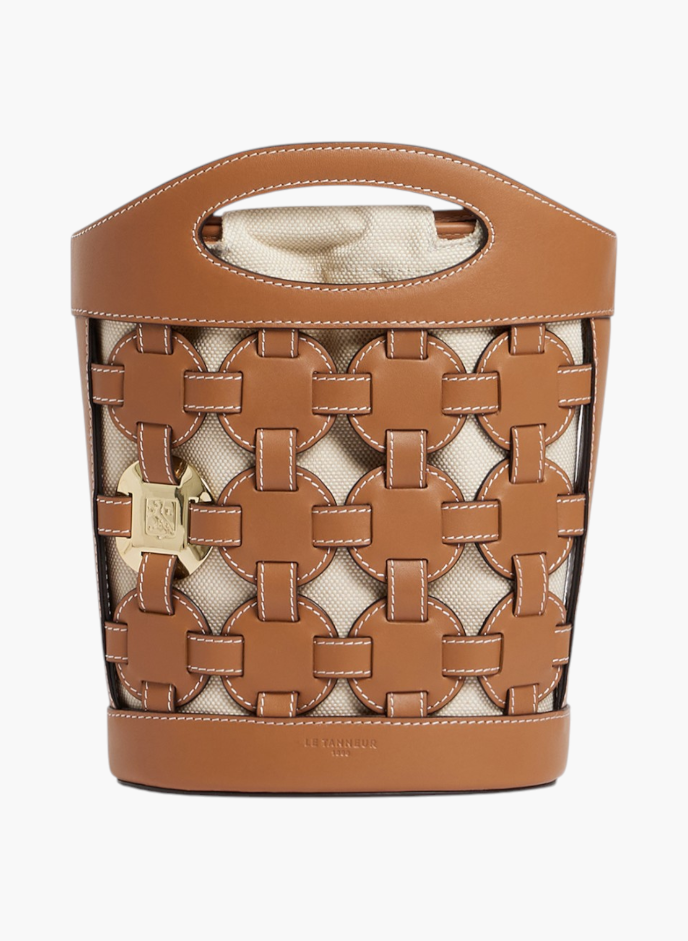 Petit sac seau le potier en toile coton et cuir lisse LE TANNEUR Marron
