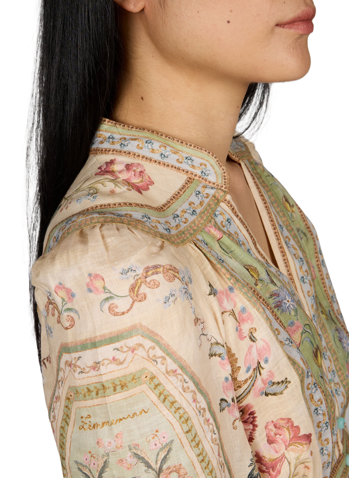 Kurzes Kleid mit Blumenmuster aus Leinen und Baumwolle ZIMMERMANN Grun