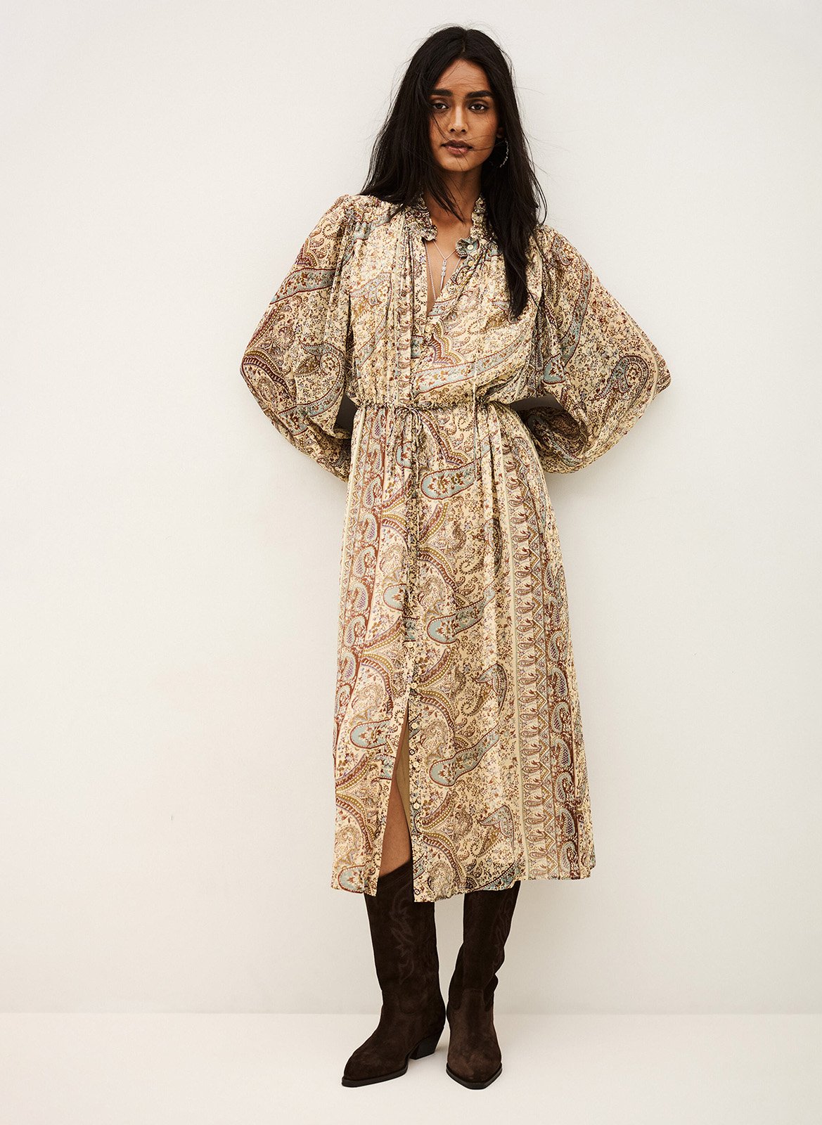 Robe longue imprimée à boutons ciahara BA&SH Bleu