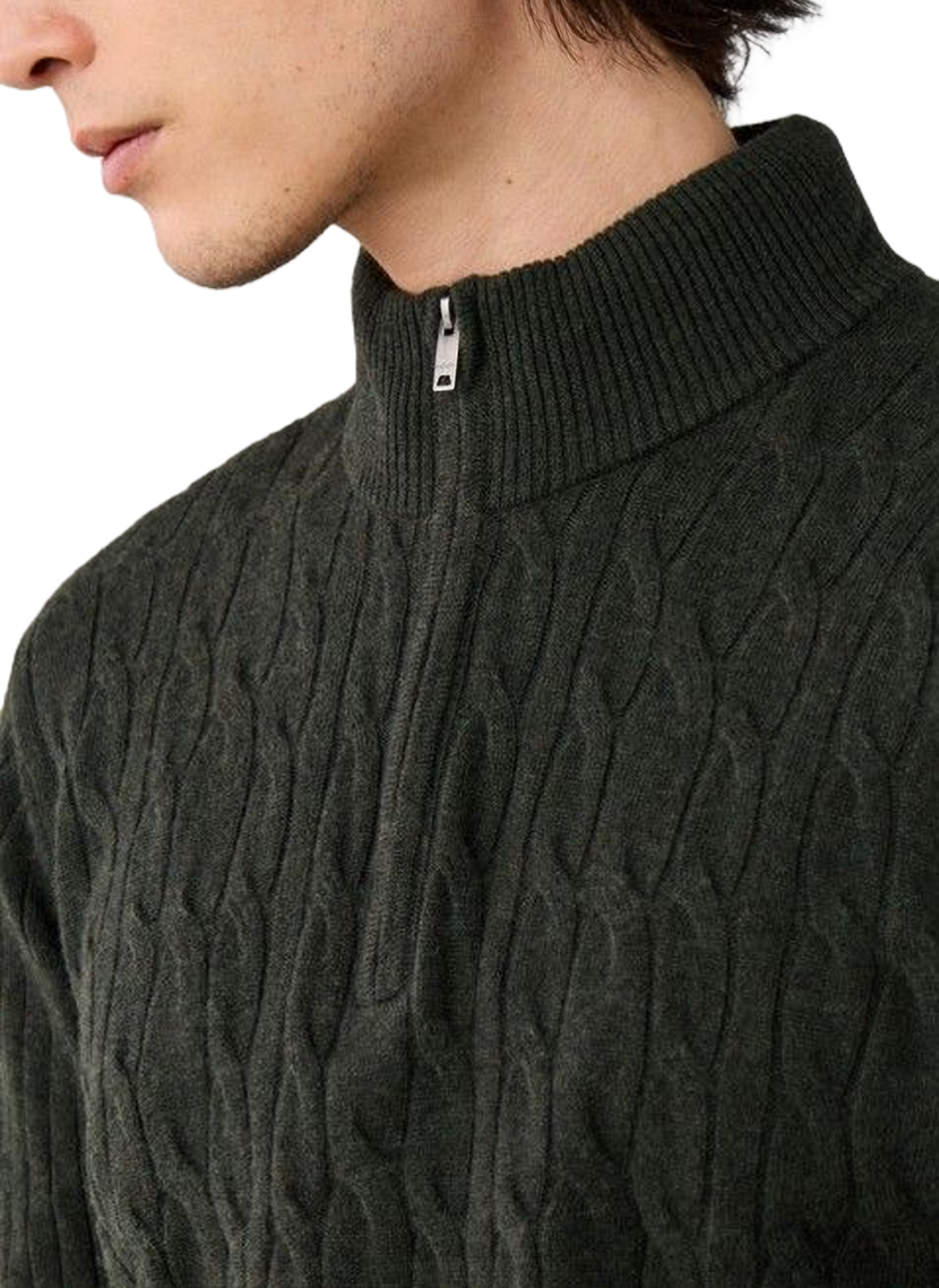 Geflochtener Wollpullover mit Reißverschlusskragen HACKETT Grun