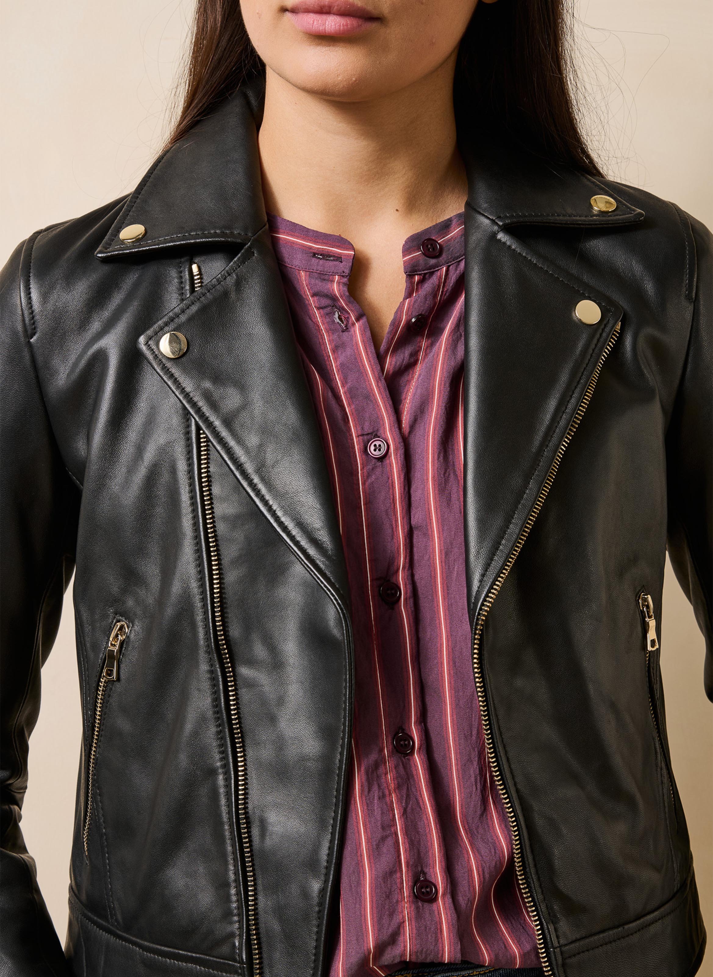 Leren blouson met reverskraag LA FEE MARABOUTEE Zwart