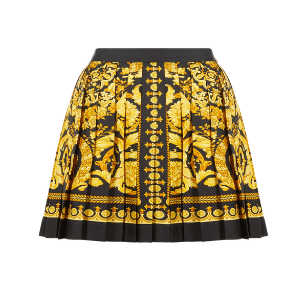 Shop Versace Barocco Pleated Silk Skirt In Multicolour
