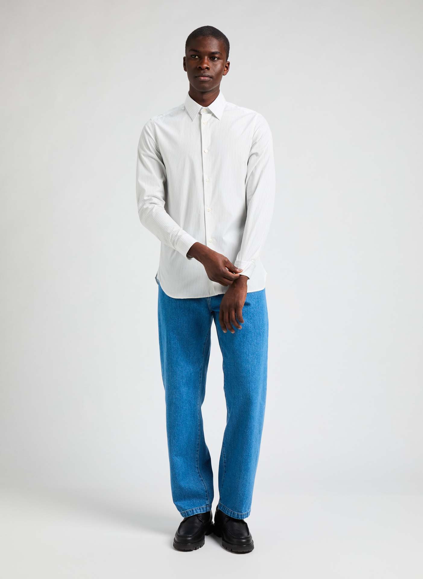 Striped slim fit shirt in poplin Fayure White