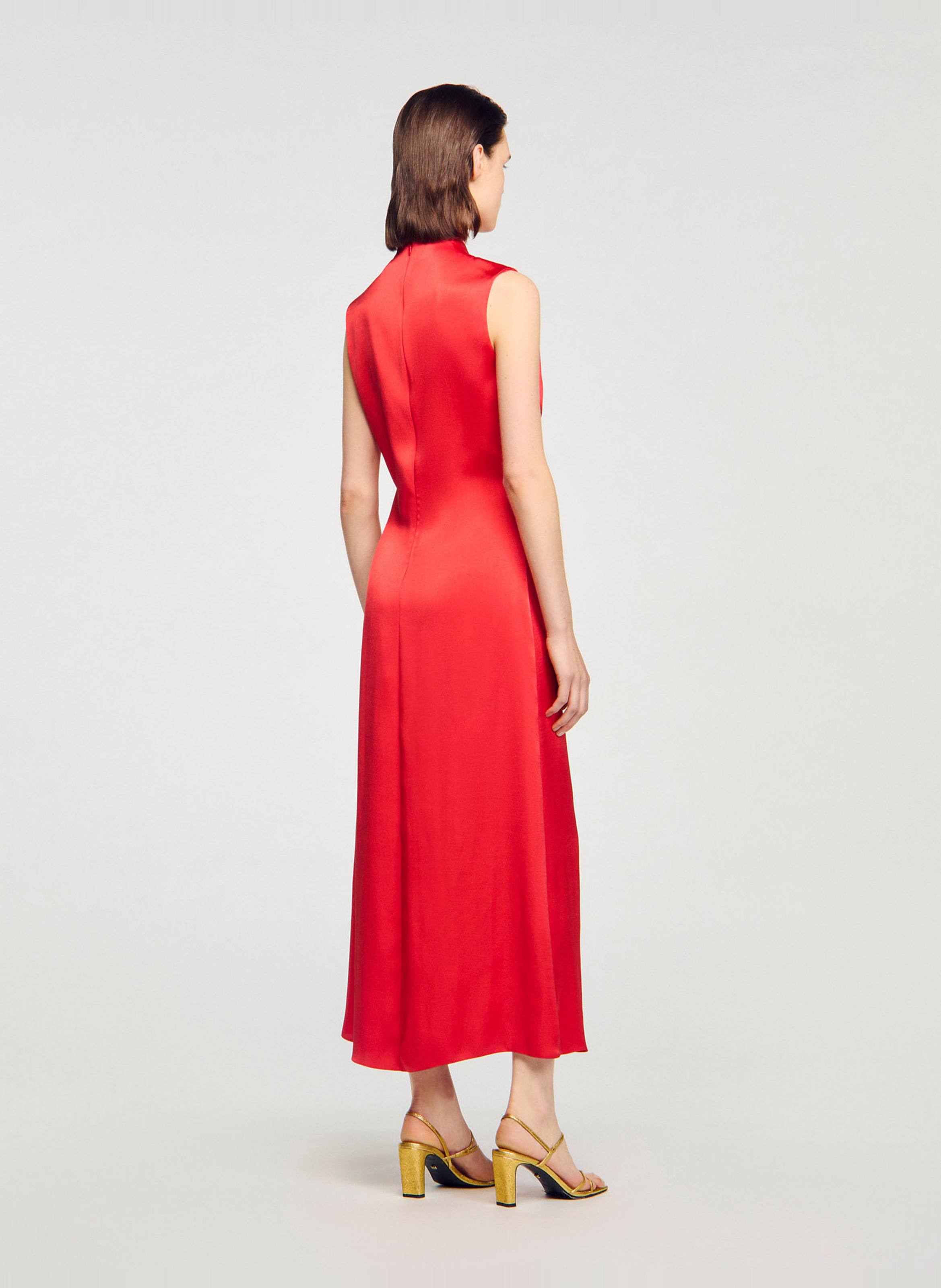 Robe longue col rond satinée SANDRO Rouge