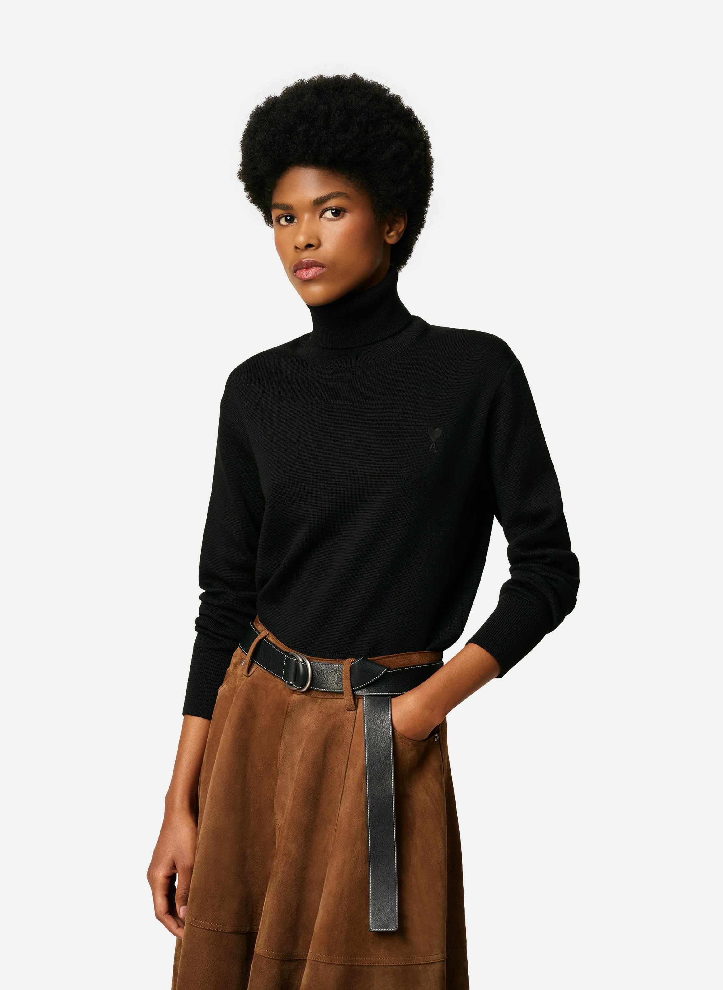 Pull col roulé ami de coeur en laine AMI PARIS Noir