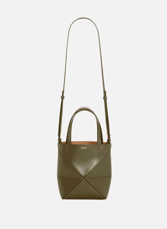 Mini Puzzle Fold Glossy Calf Leather Tote Khaki by LOEWE LOEWE Mini Puzzle Fold Glossy Calf Leather Tote Khaki