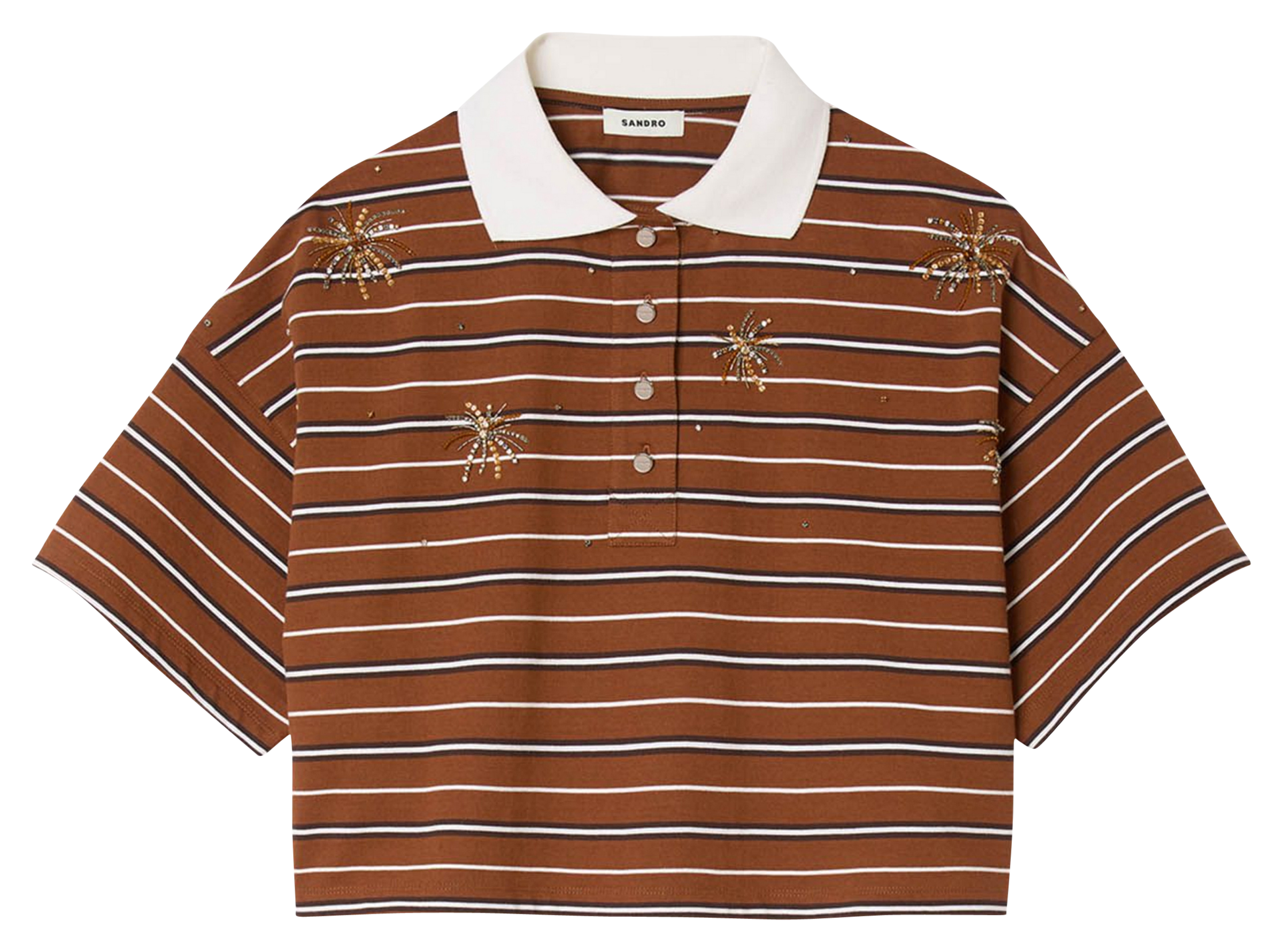 Tee-shirt rayé en coton col classique Marron