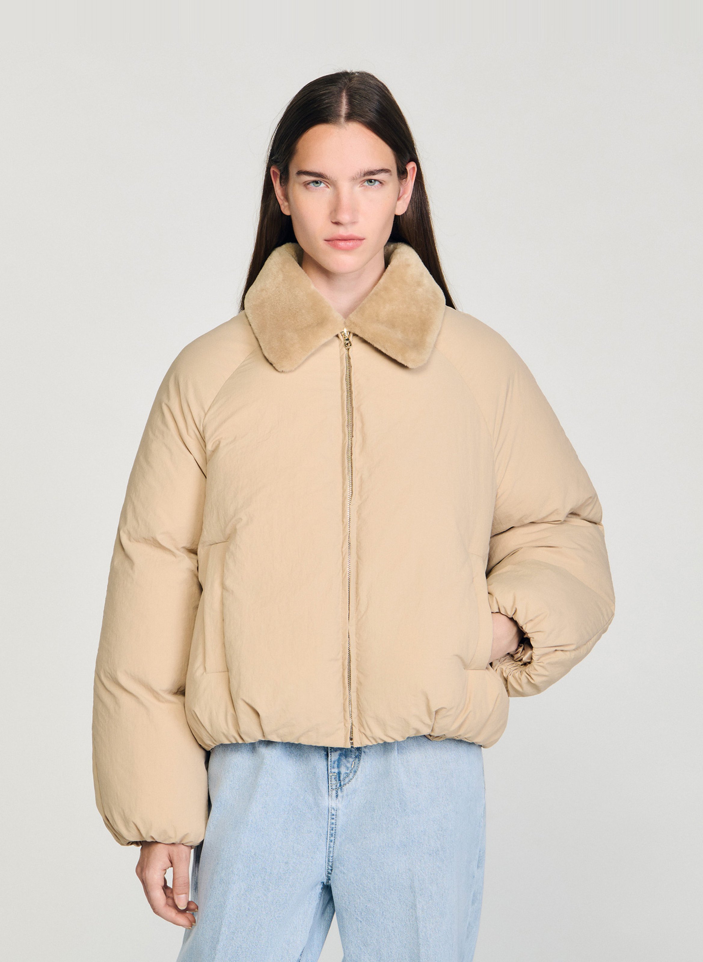 Doudoune oversize col classique SANDRO Beige