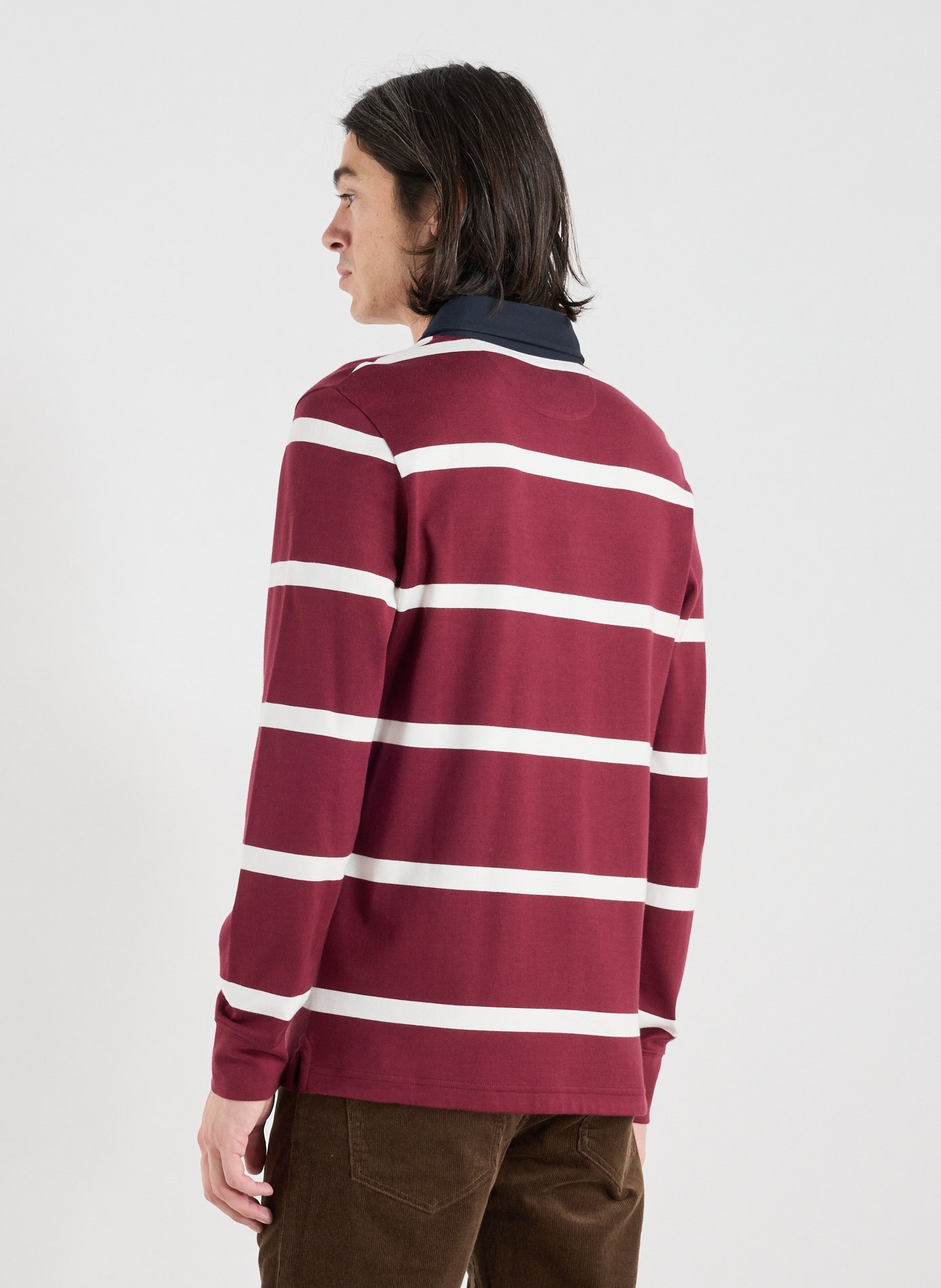 Striped long-sleeve cotton polo EDEN PARK Red