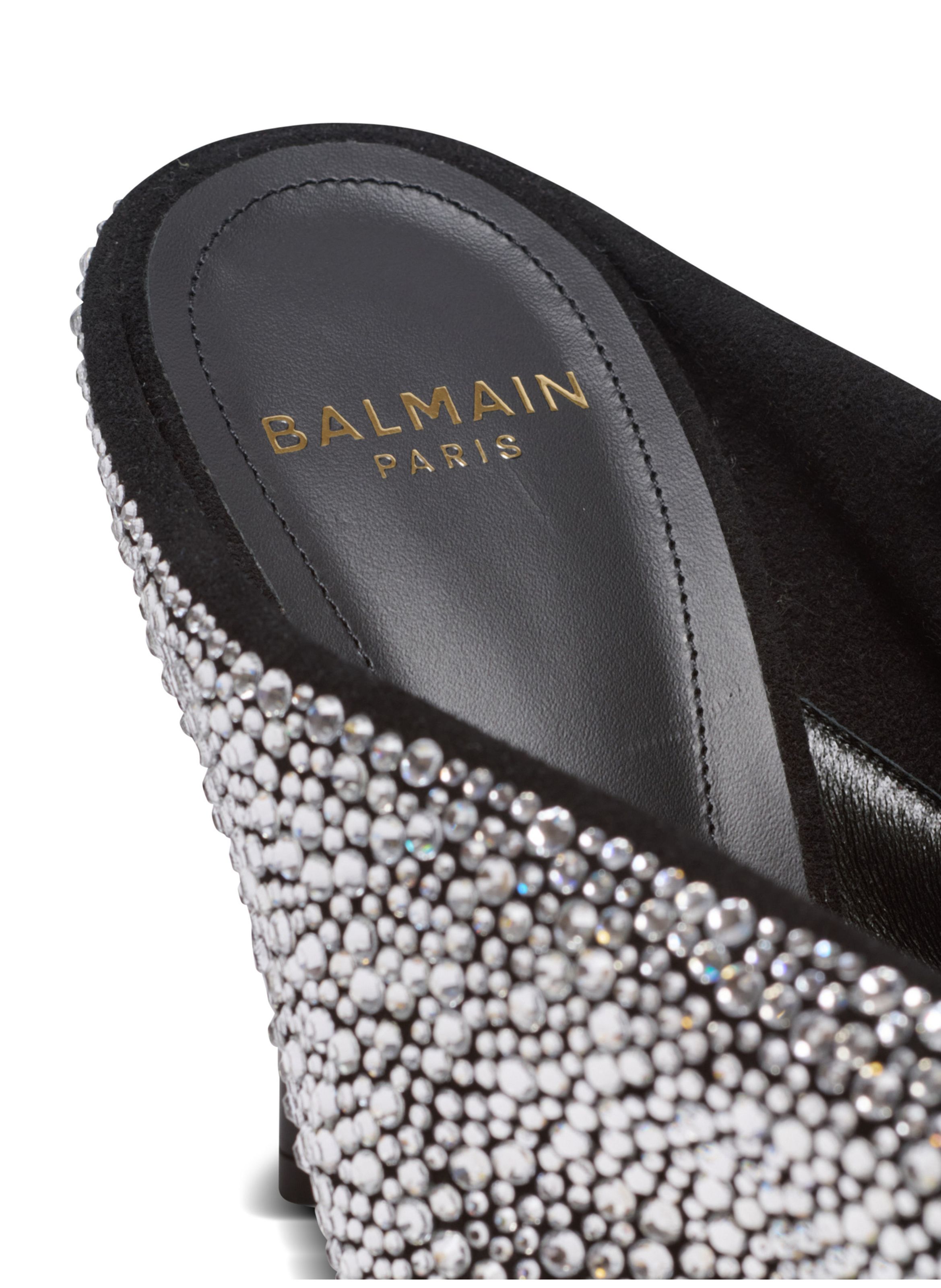 Mules en strass et daim avec piercing à l’avant BALMAIN Argent