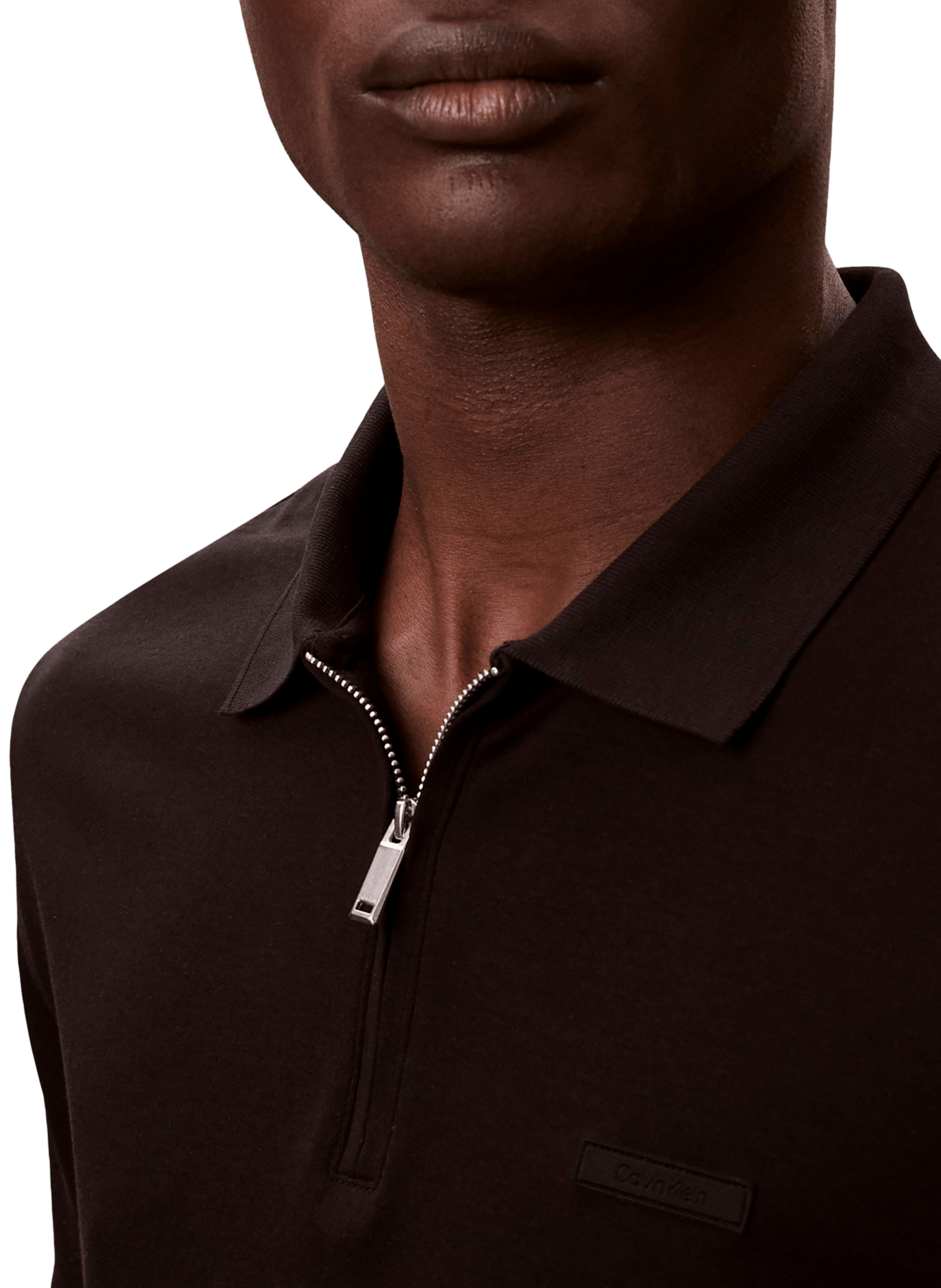Straight polo with zip collar in cotton CALVIN KLEIN Black