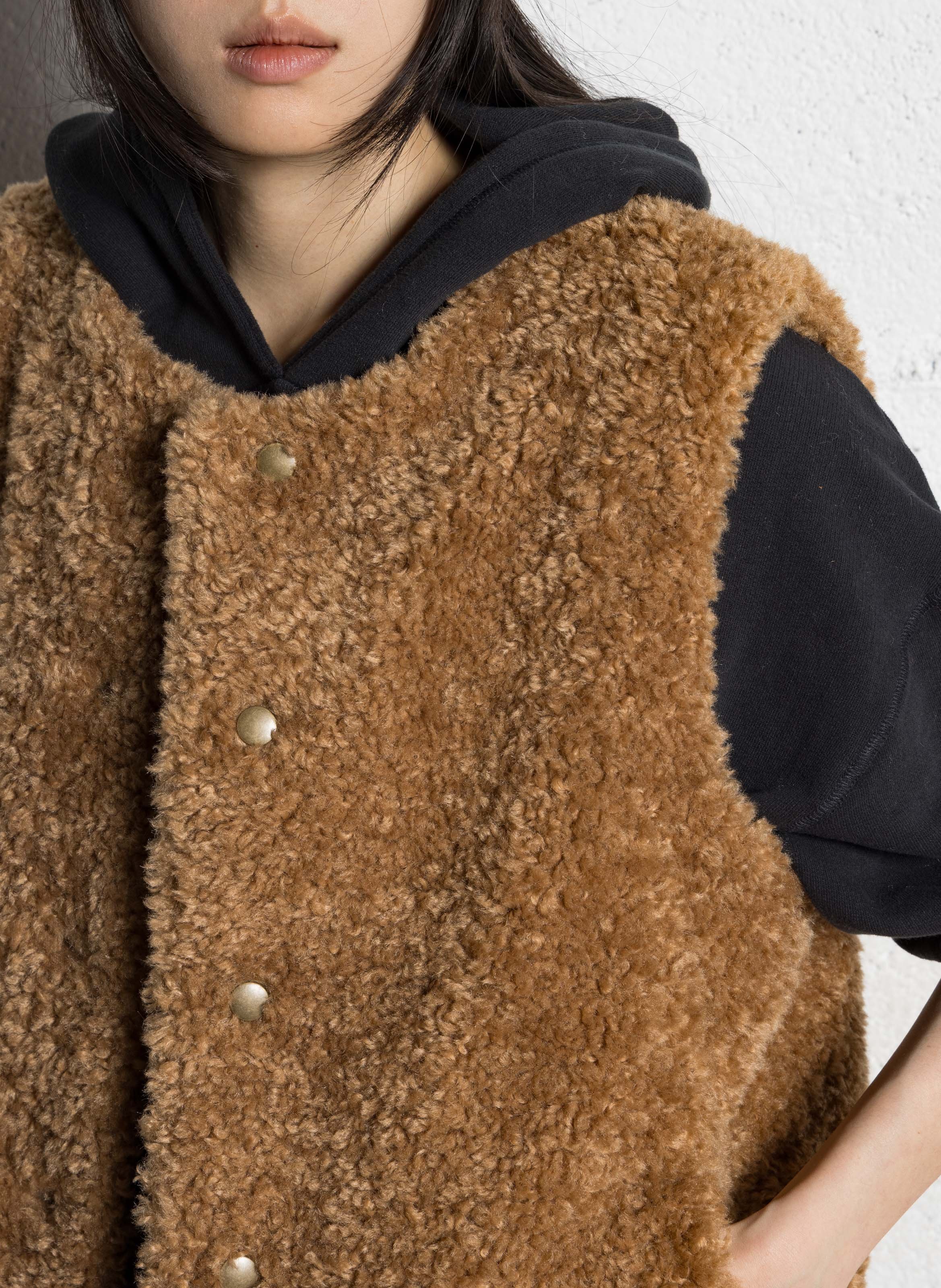 Veste en fourrure synthétique col rond brooklyn MAISON 123 Beige