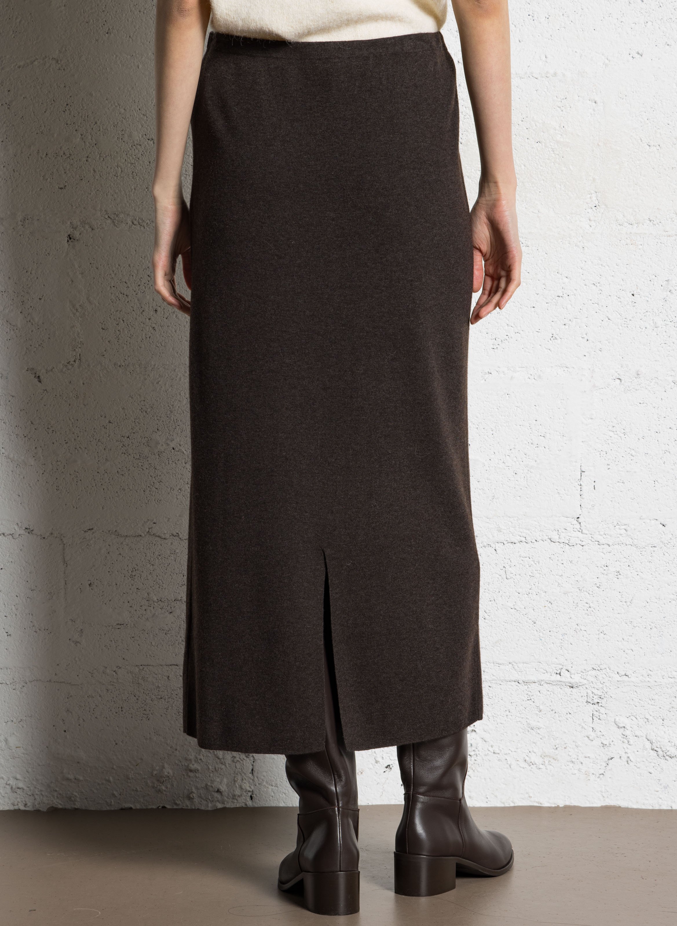 Jupe midi droite en maille charlotte MAISON 123 Marron