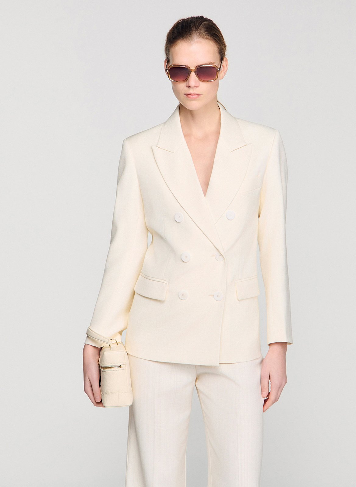 Sac bandoulière zippé en cuir grainé SANDRO Beige